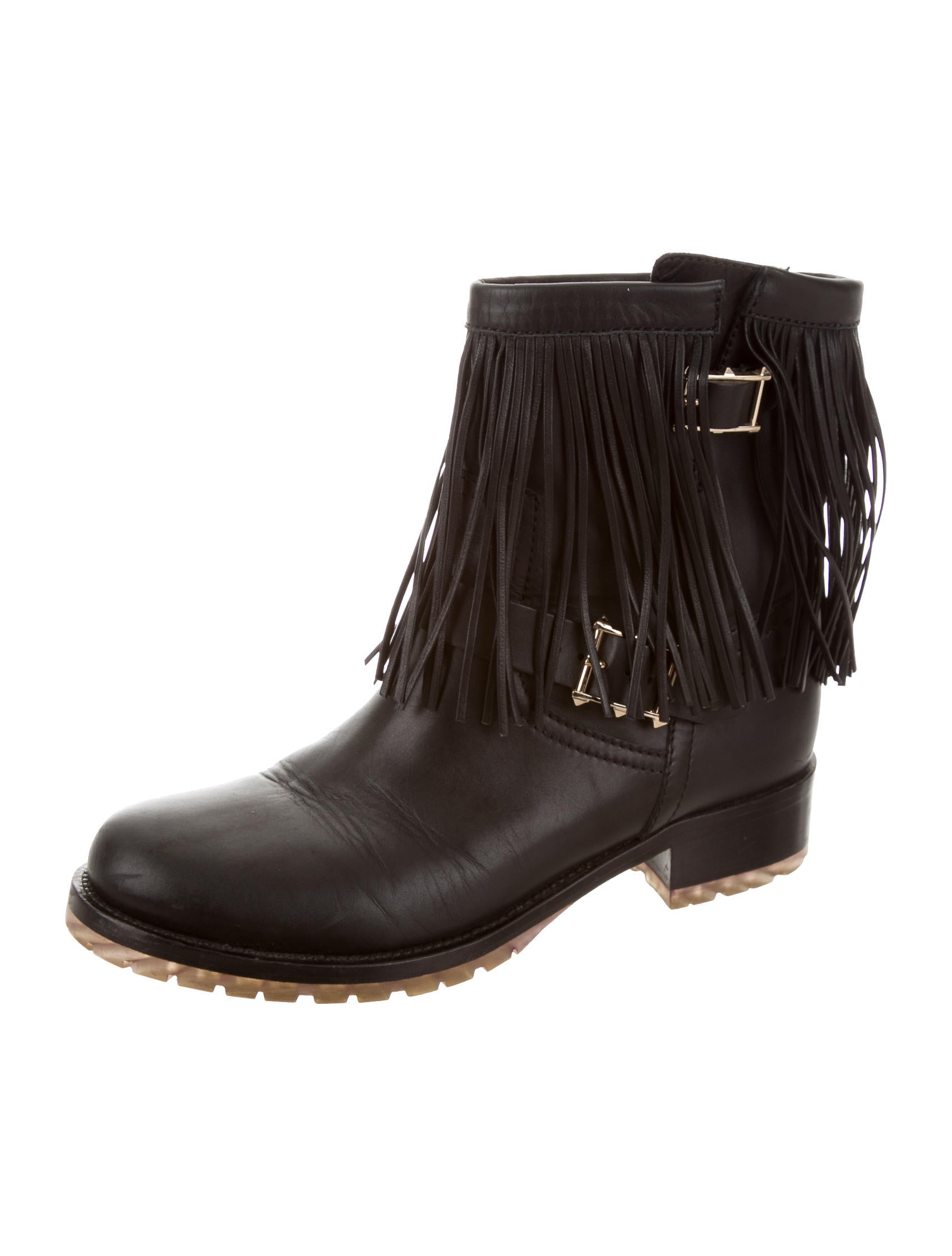 Valentino Leather Fringe Ankle Boots Black Boots, Shoes VAL60999