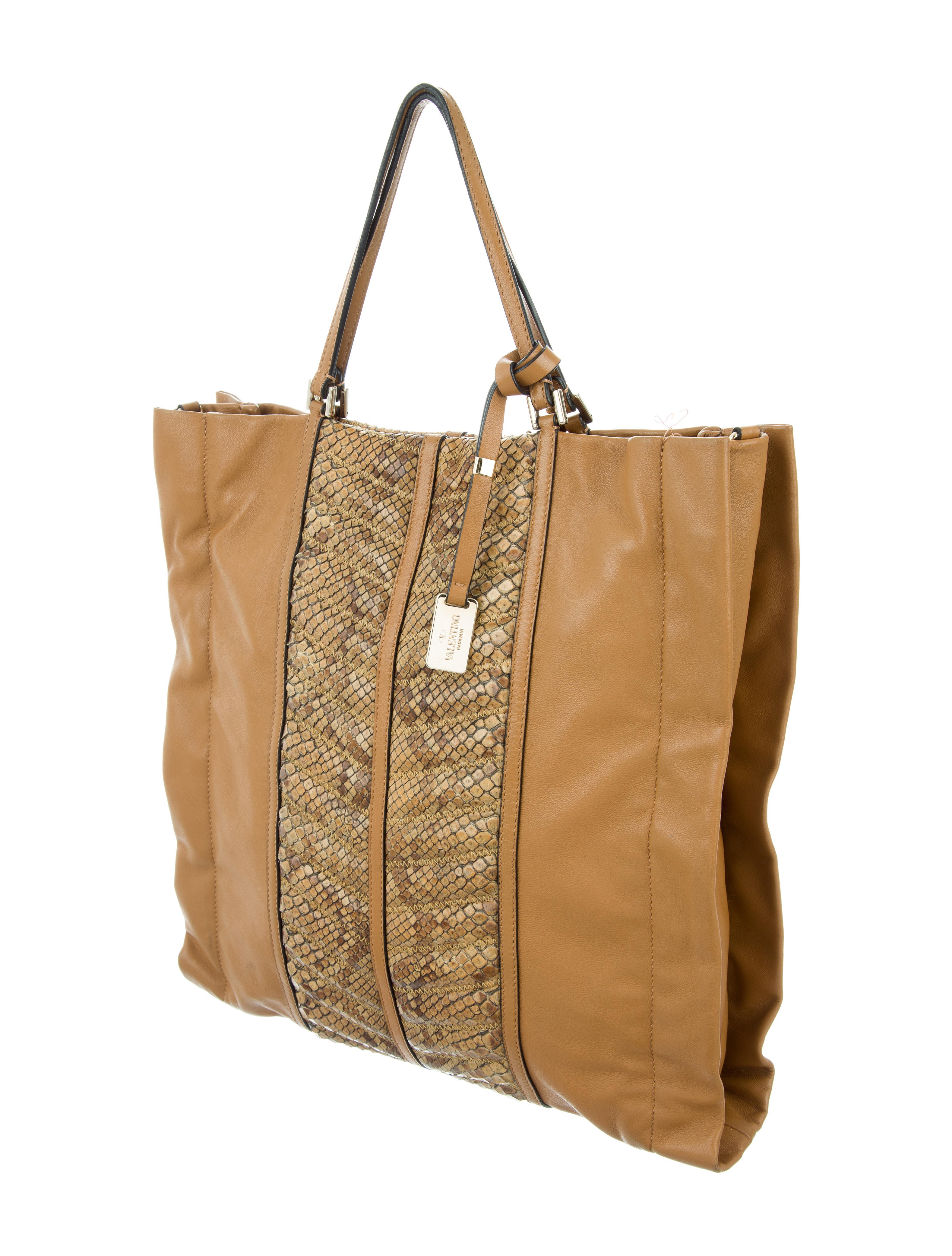 Valentino Quilted Leather & Snakeskin Tote Handbags VAL65640 The