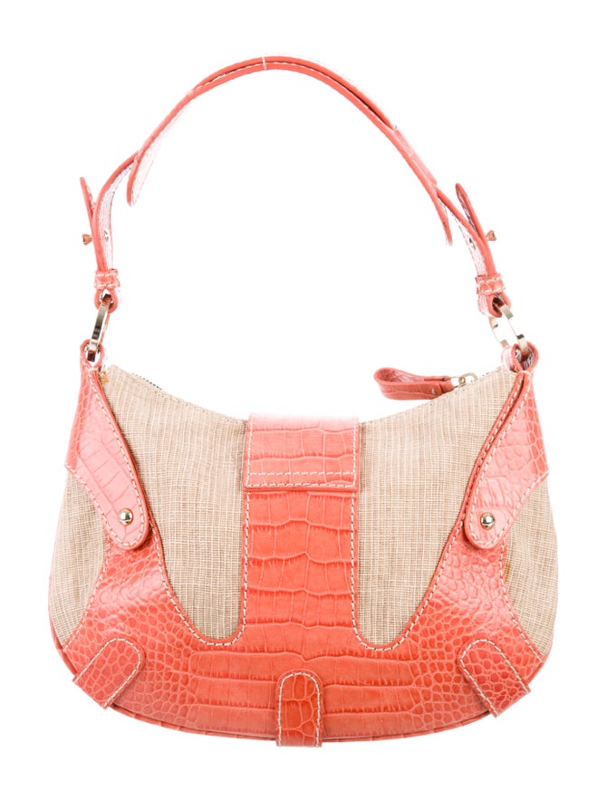 Valentino Straw and Crocodile Catch Bag Handbags VAL73827 The