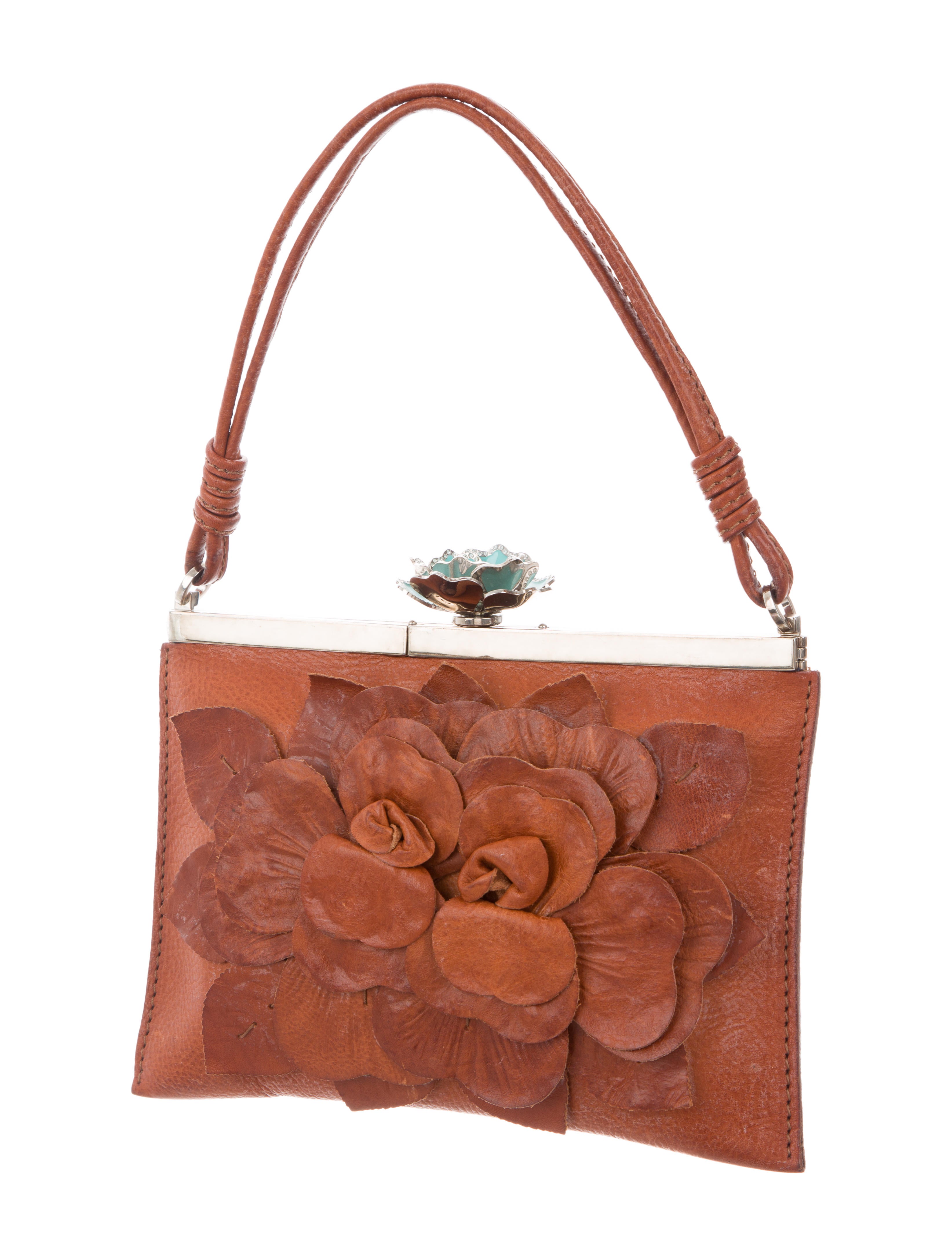 Valentino Leather Floral Appliqué Bag Handbags VAL79518 The RealReal