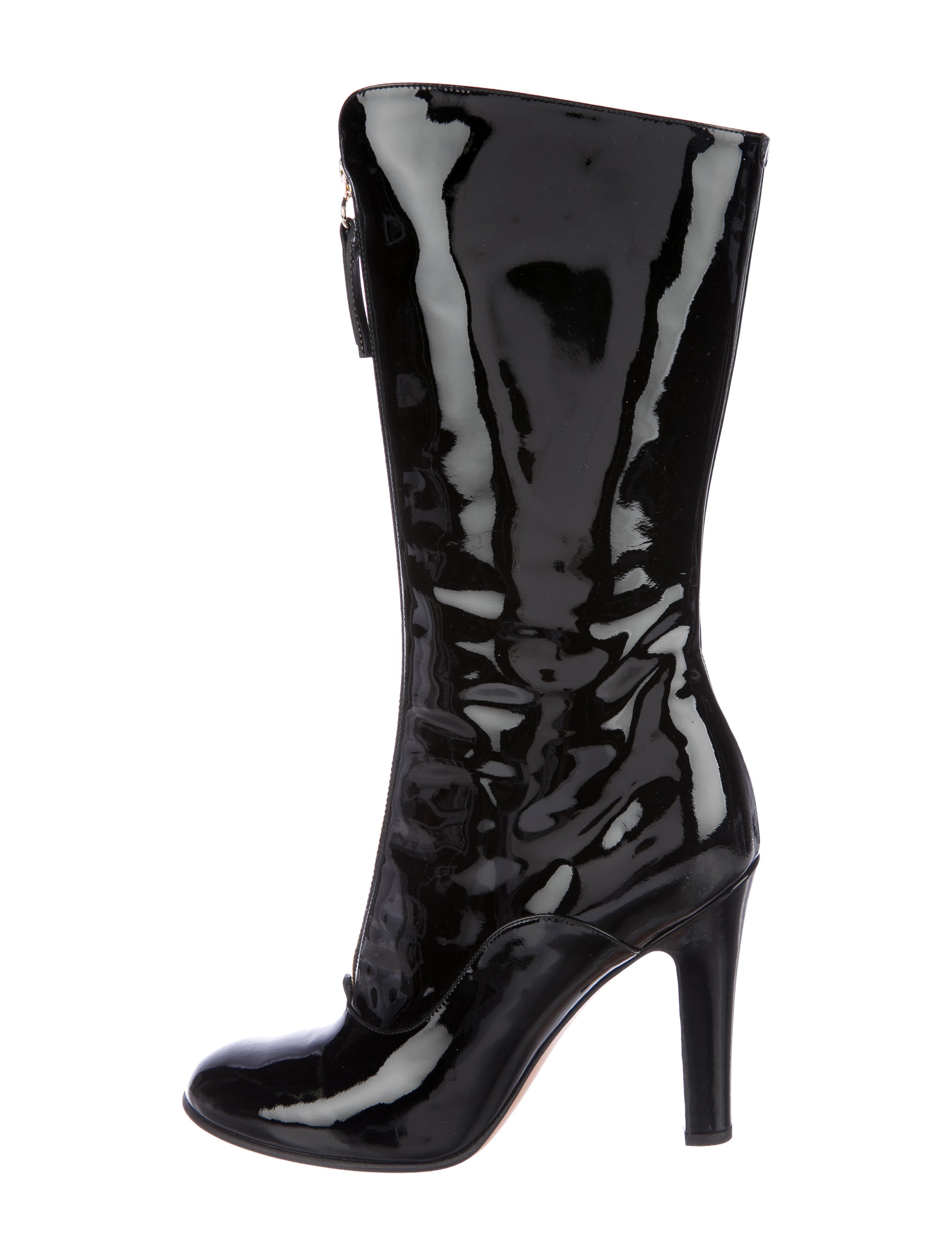 patent leather mid-calf boots
