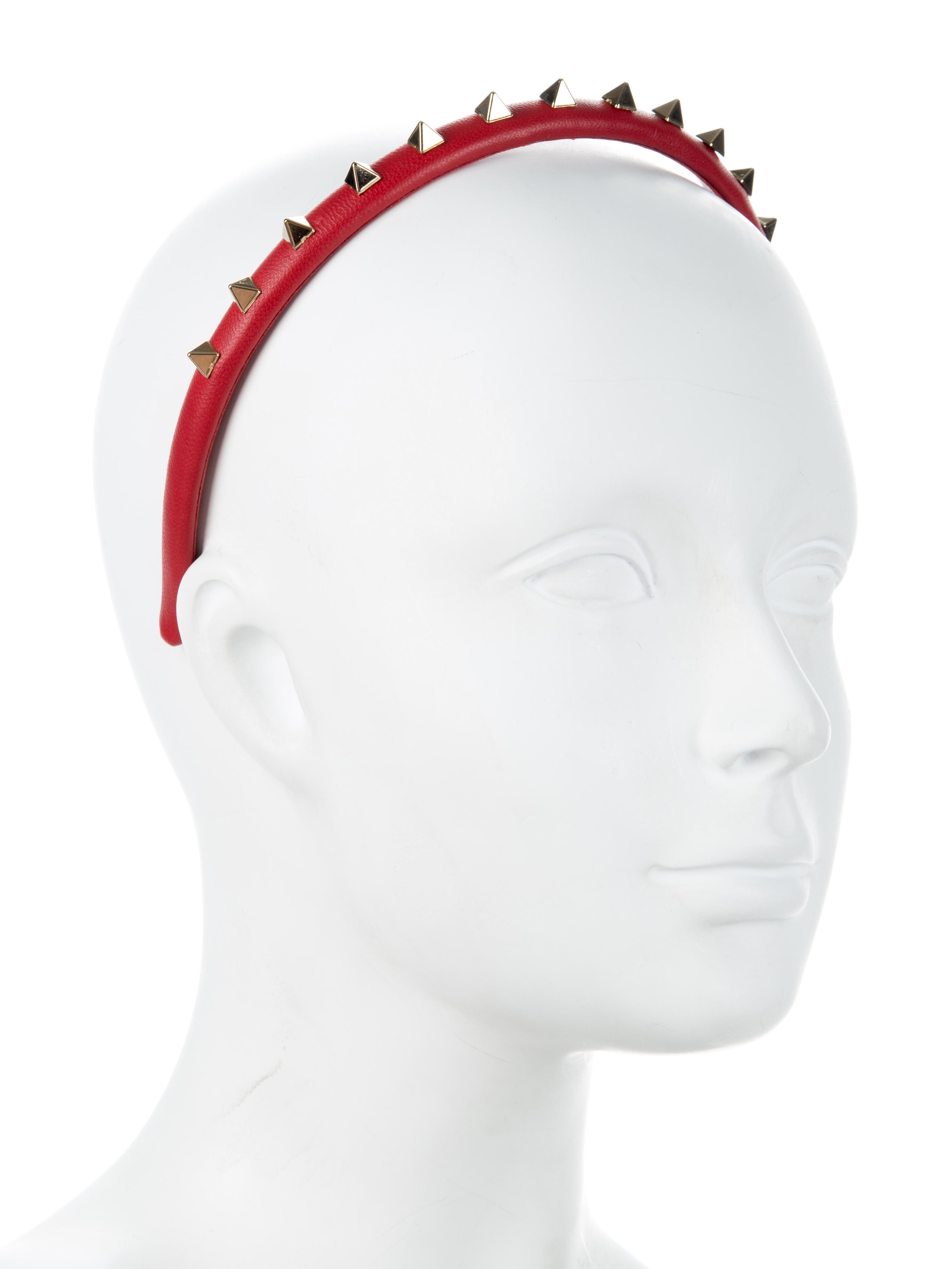 Valentino Garavani Bright Red Leather Headband with Gold Accent Valentino Garavani 90mm VLogo Anne Metallic Leather Block  main image 2
