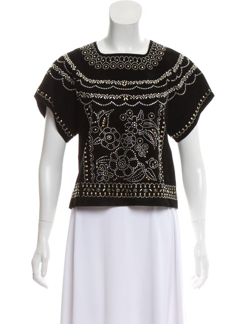 Valentino Embellished Suede Top Black