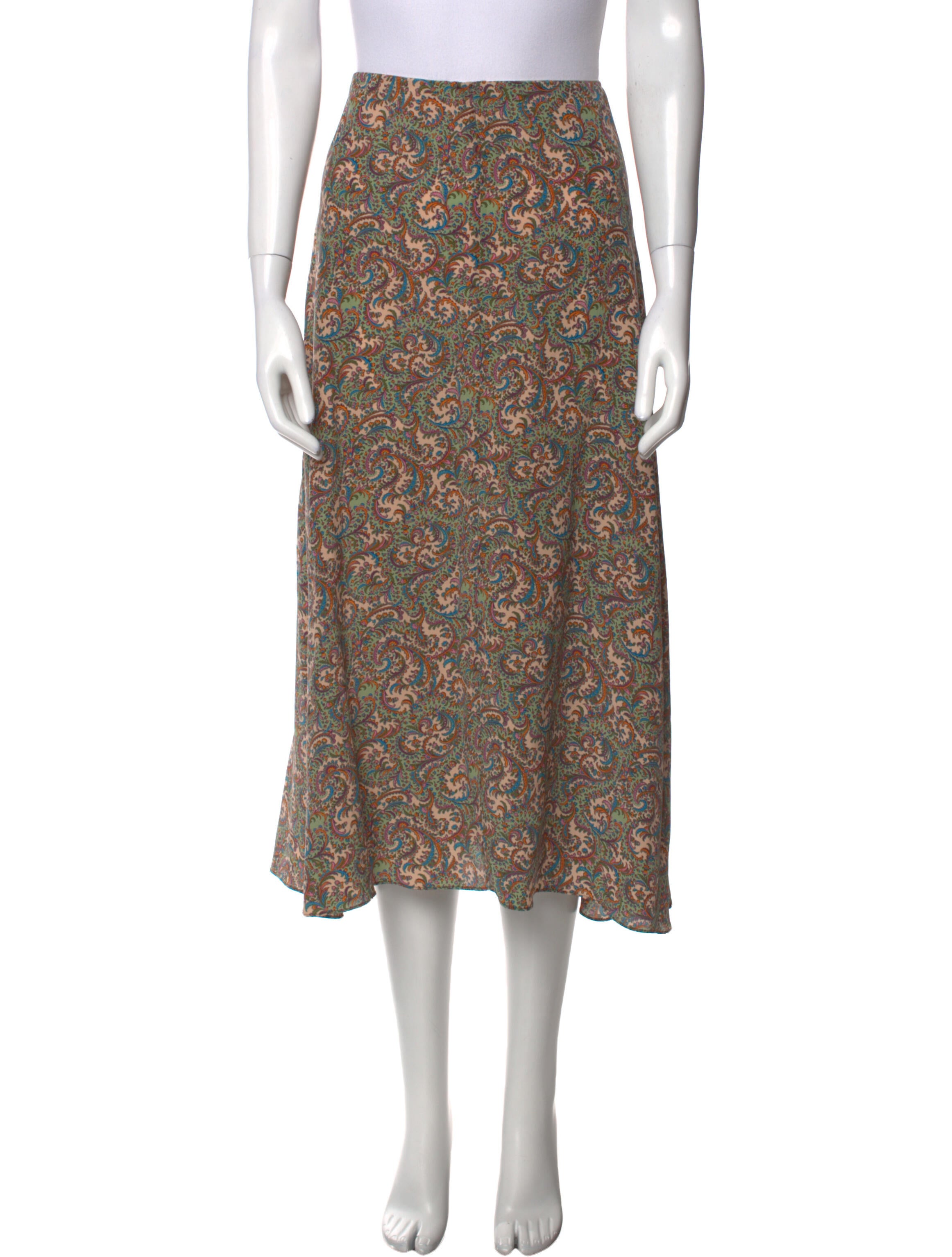 Vanessa Bruno Paisley Print Midi Length Skirt Green Skirts, Clothing