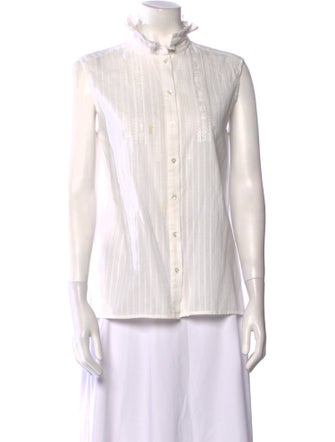 Vanessa Bruno Striped Mock Neck Button-Up Top