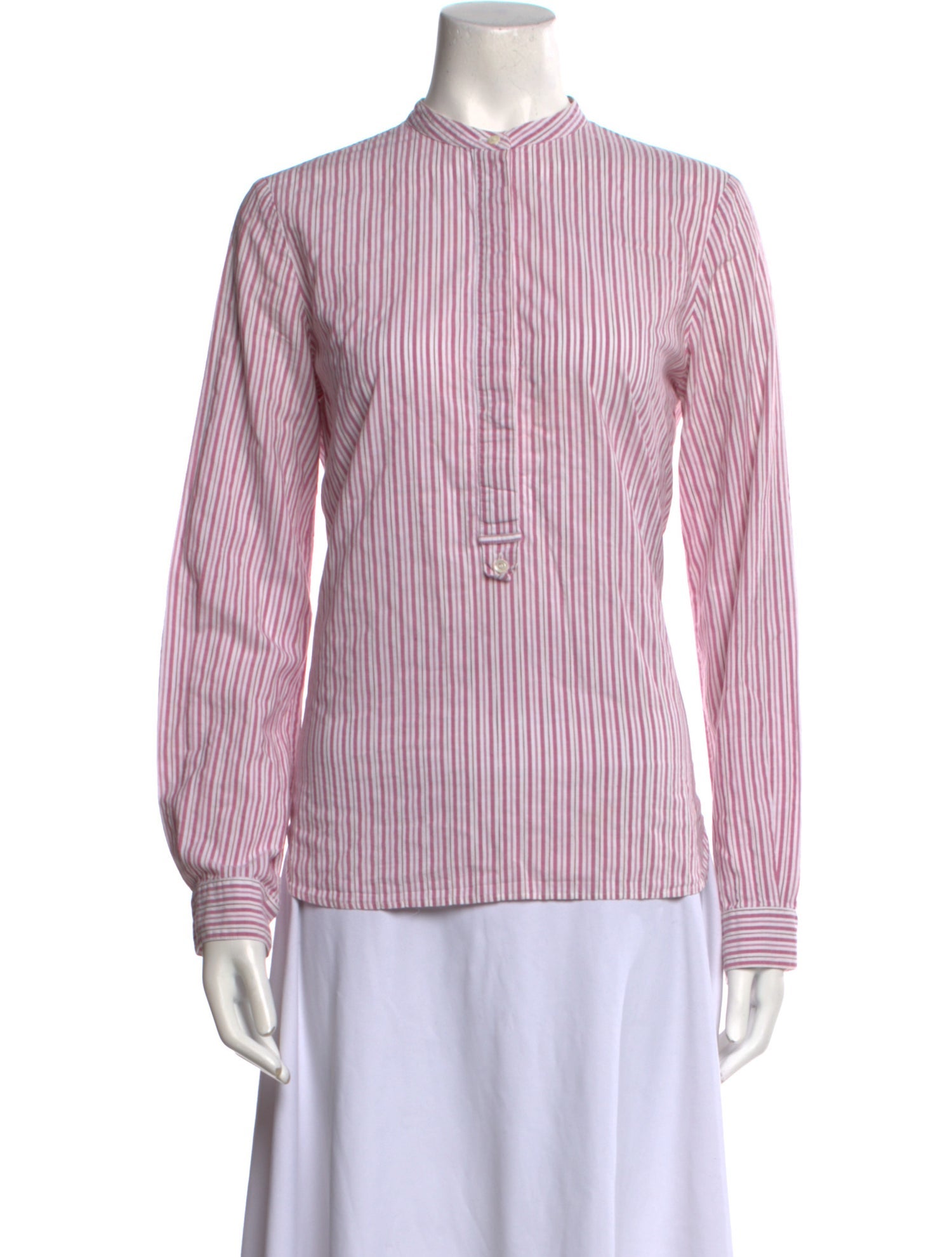 Vanessa Bruno Striped Mock Neck Button-Up Top