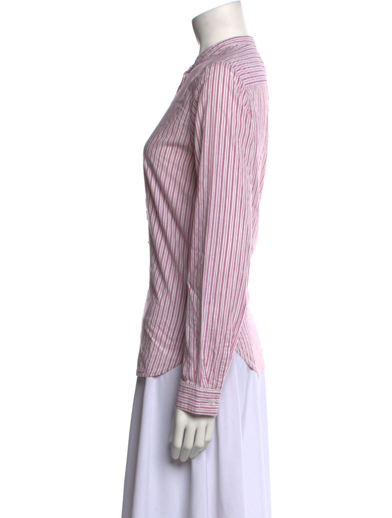 Vanessa Bruno Striped Mock Neck Button-Up Top