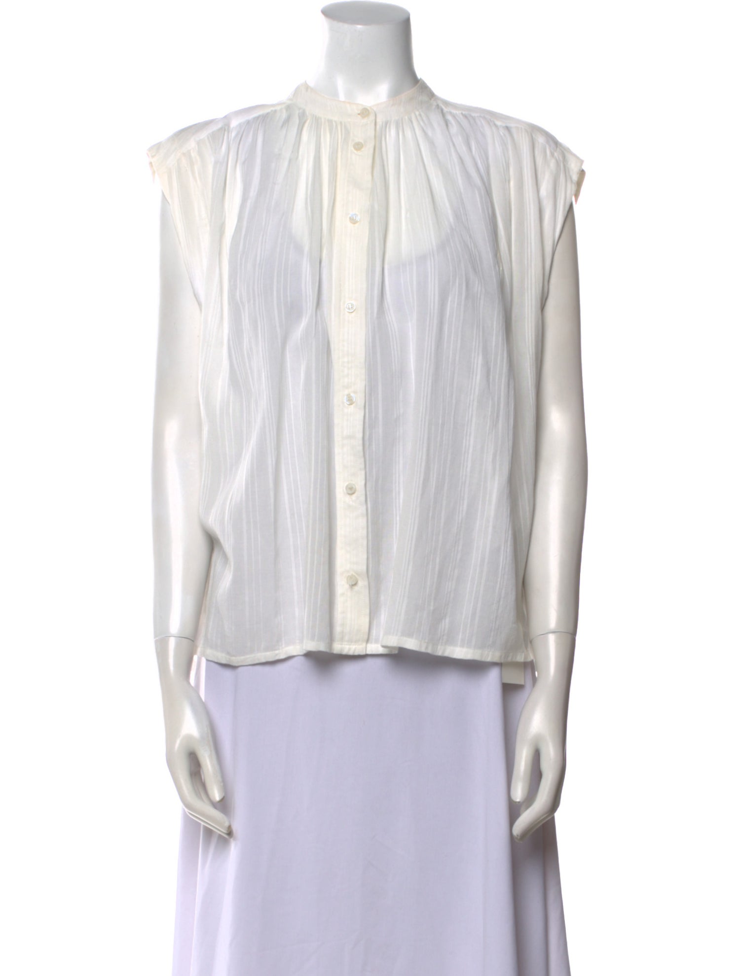 Vanessa Bruno Striped Mock Neck Button-Up Top
