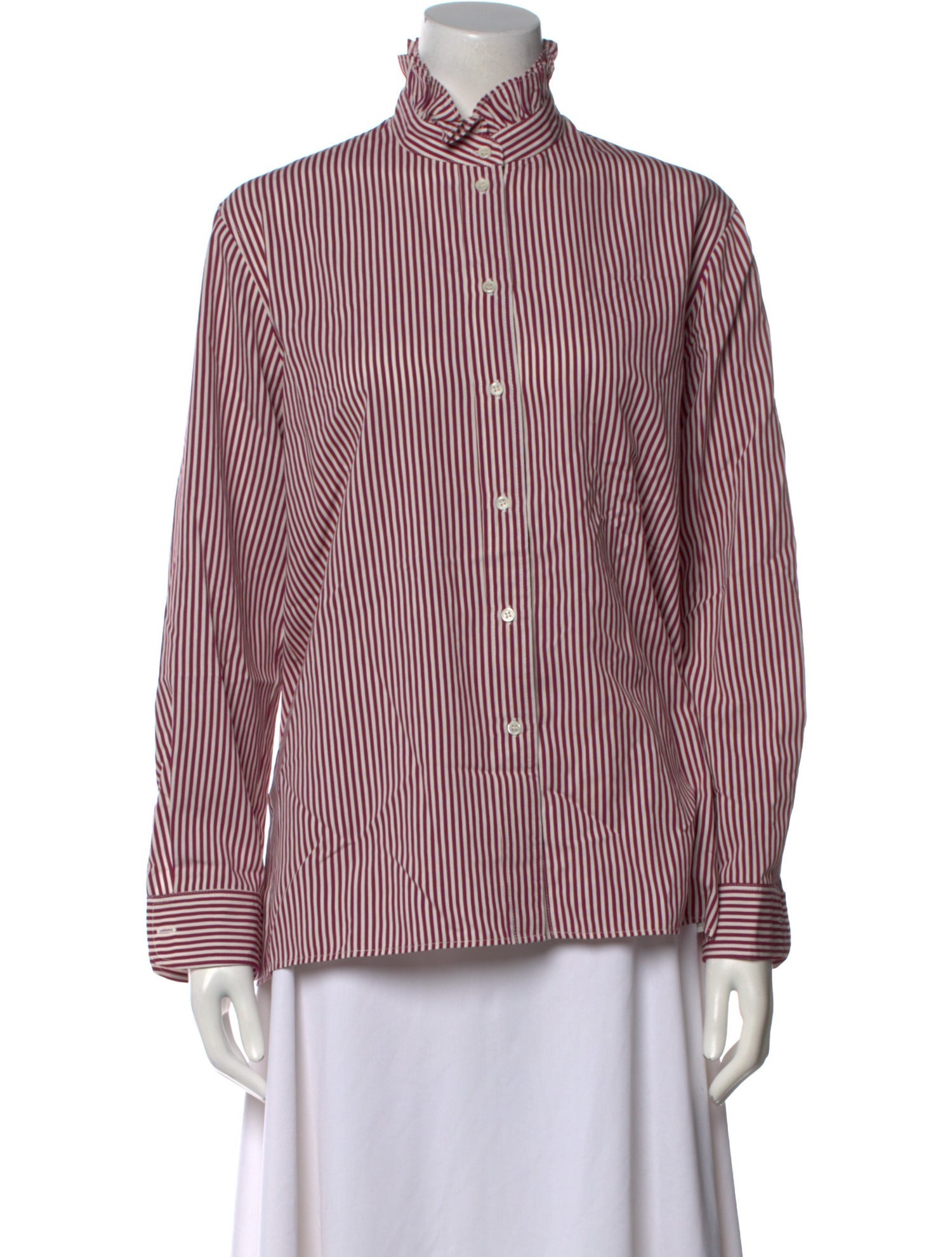 Vanessa Bruno Striped Mock Neck Button-Up Top
