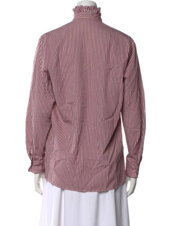 Vanessa Bruno Striped Mock Neck Button-Up Top