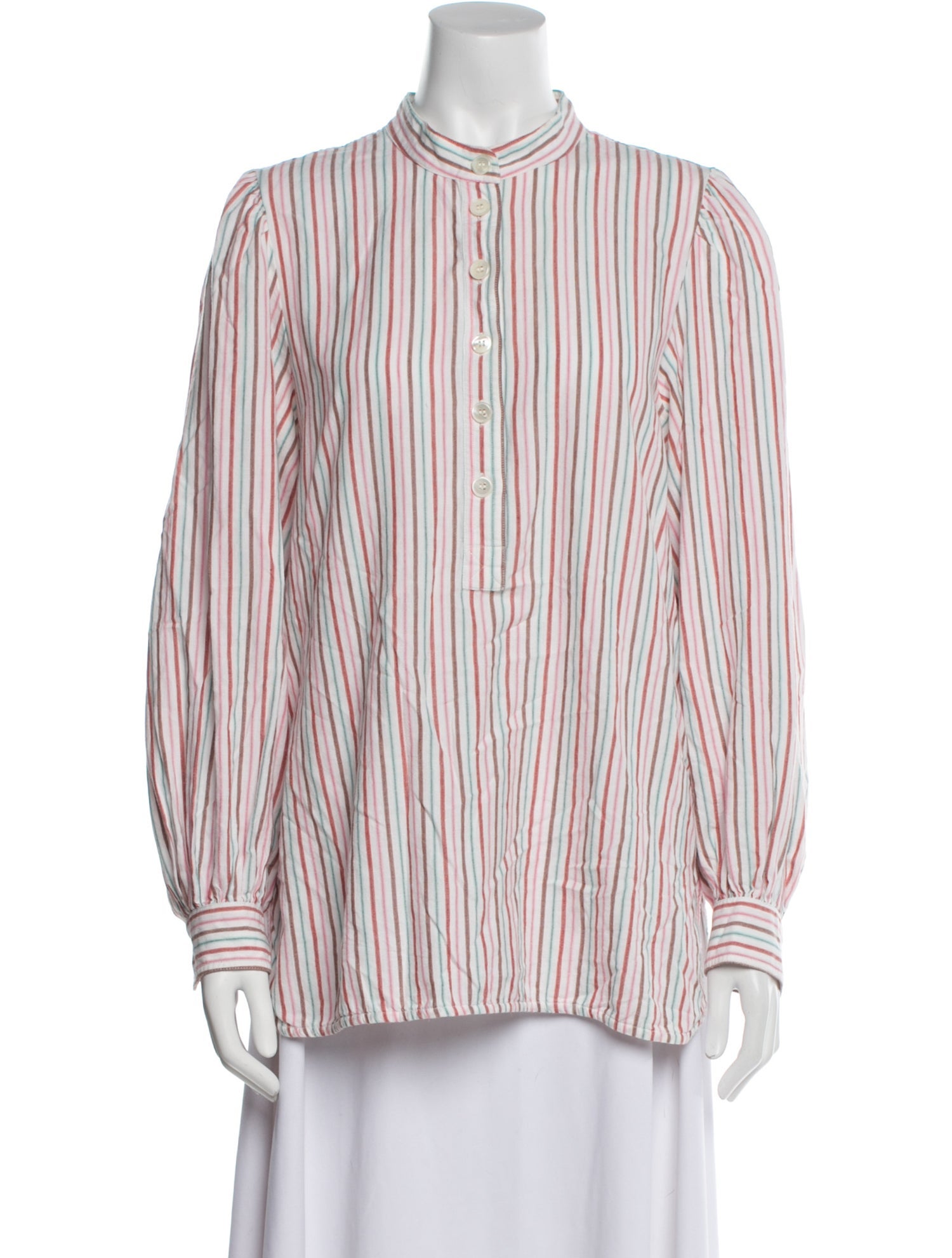 Vanessa Bruno Striped Mock Neck Button-Up Top