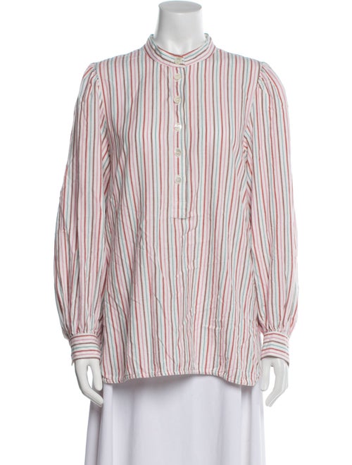 Vanessa Bruno Striped Mock Neck Button-Up Top