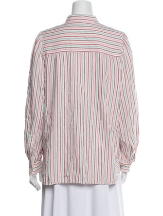 Vanessa Bruno Striped Mock Neck Button-Up Top