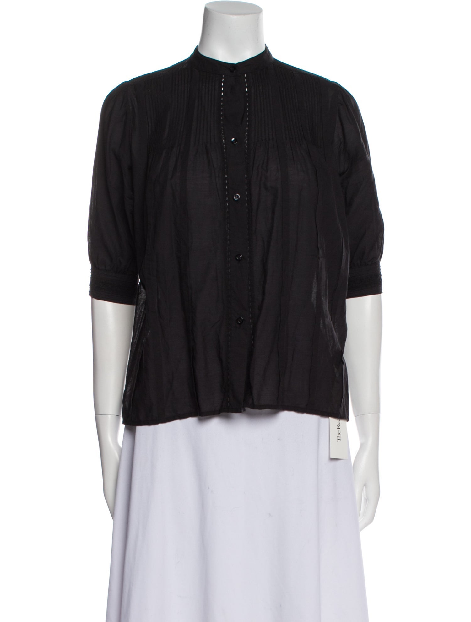 Vanessa Bruno Mock Neck Three-Quarter Sleeve Button-Up Top