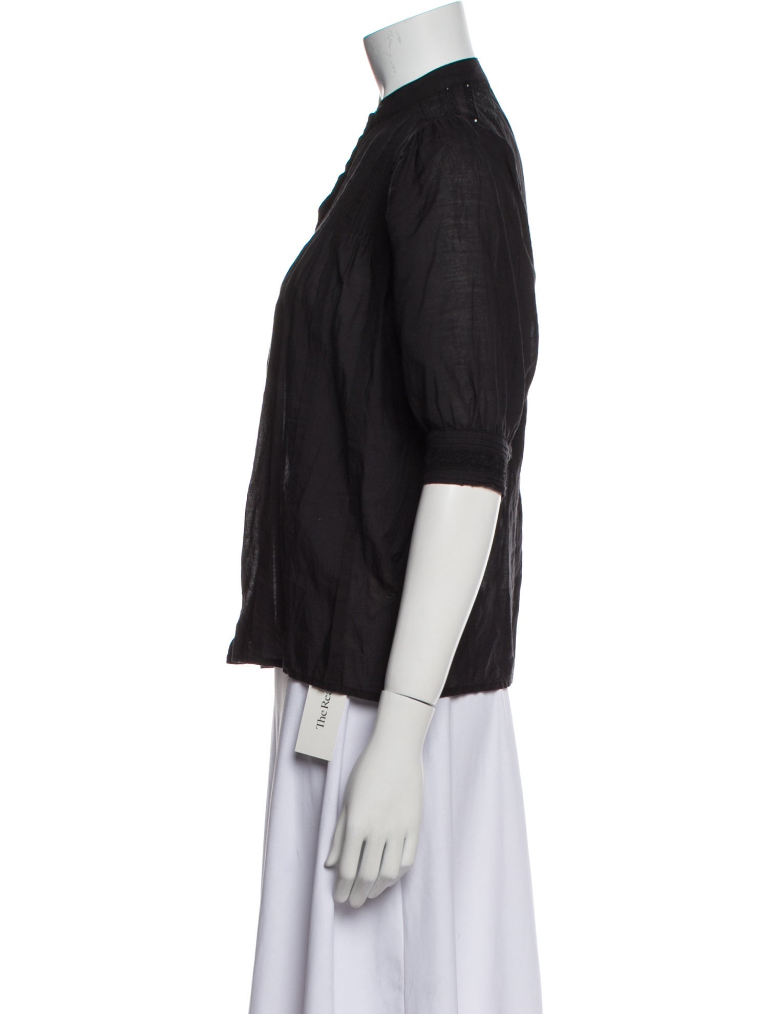 Vanessa Bruno Mock Neck Three-Quarter Sleeve Button-Up Top