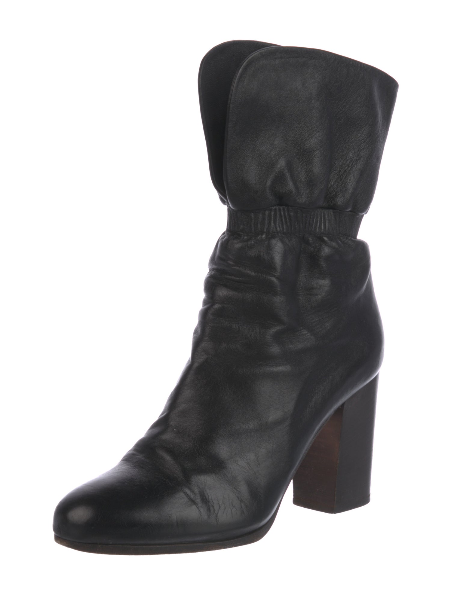 Vanessa Bruno Leather Ruffle Embellishment Slouch Boots