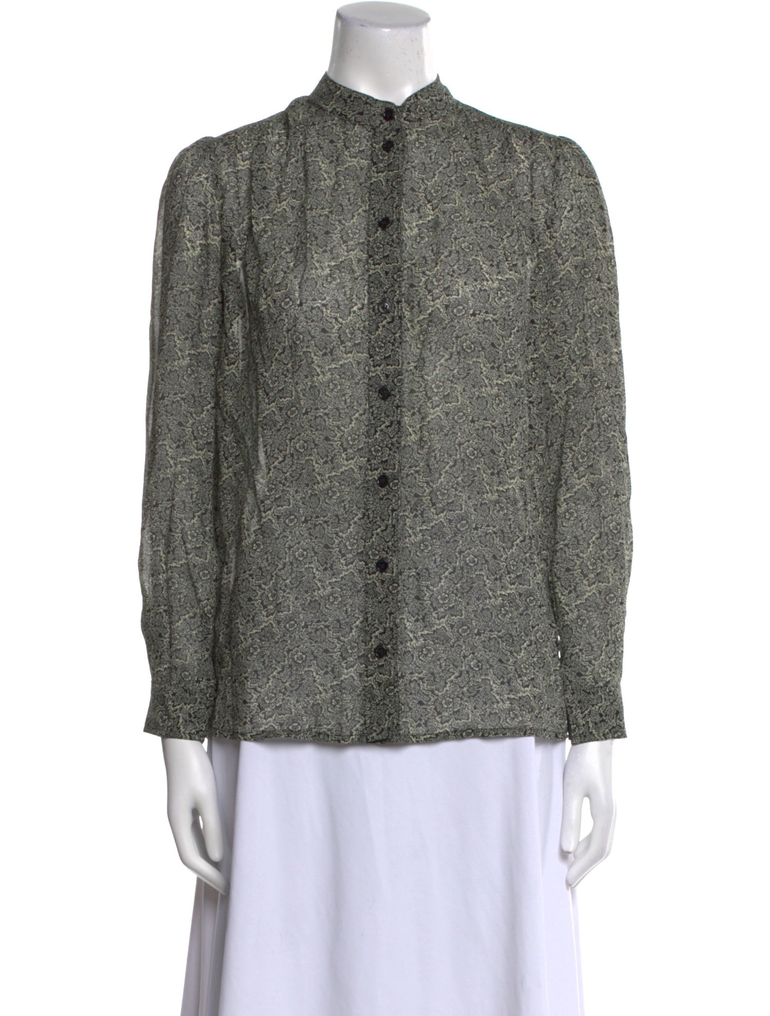 Vanessa Bruno Printed Mock Neck Button-Up Top