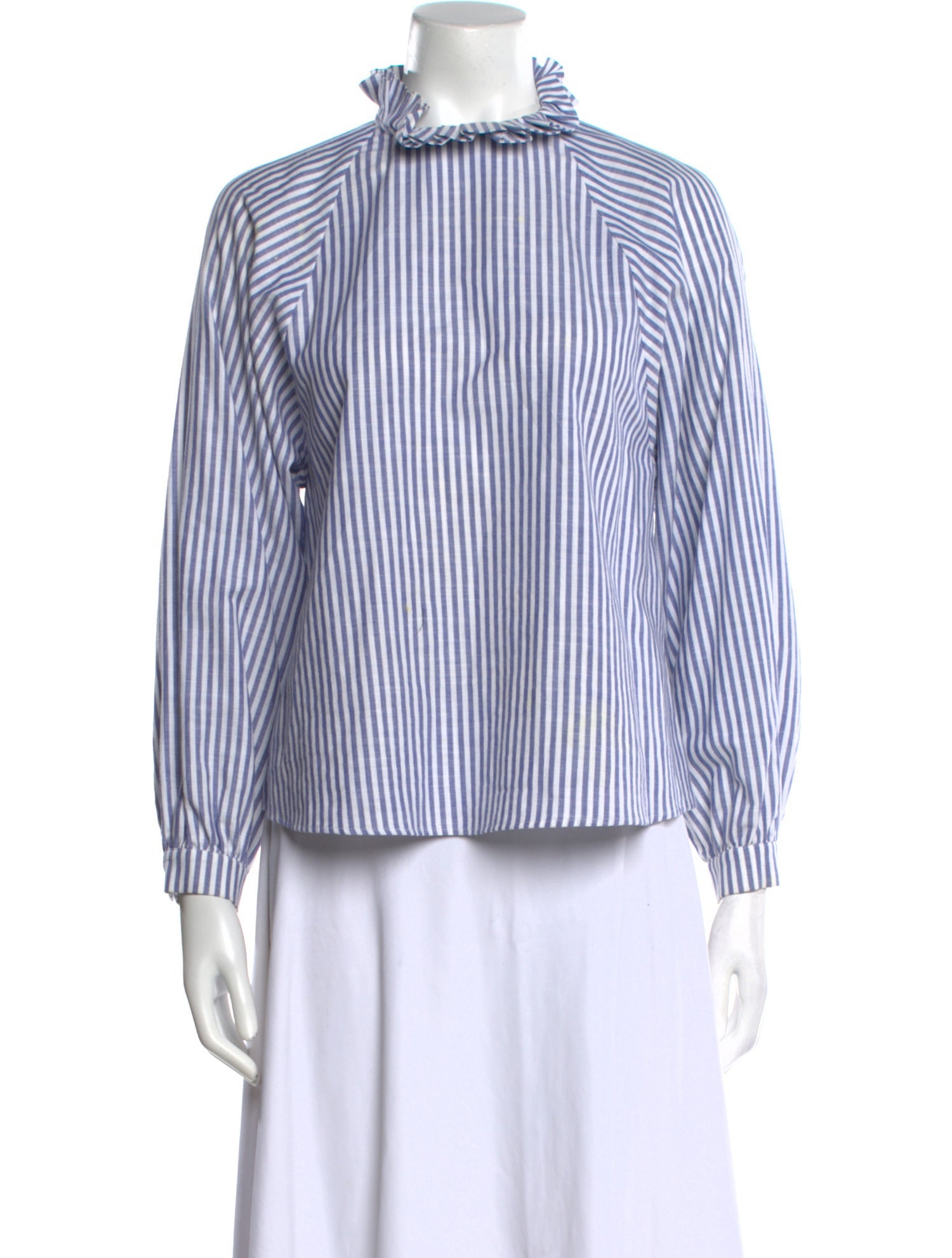 Vanessa Bruno Striped Mock Neck Button-Up Top