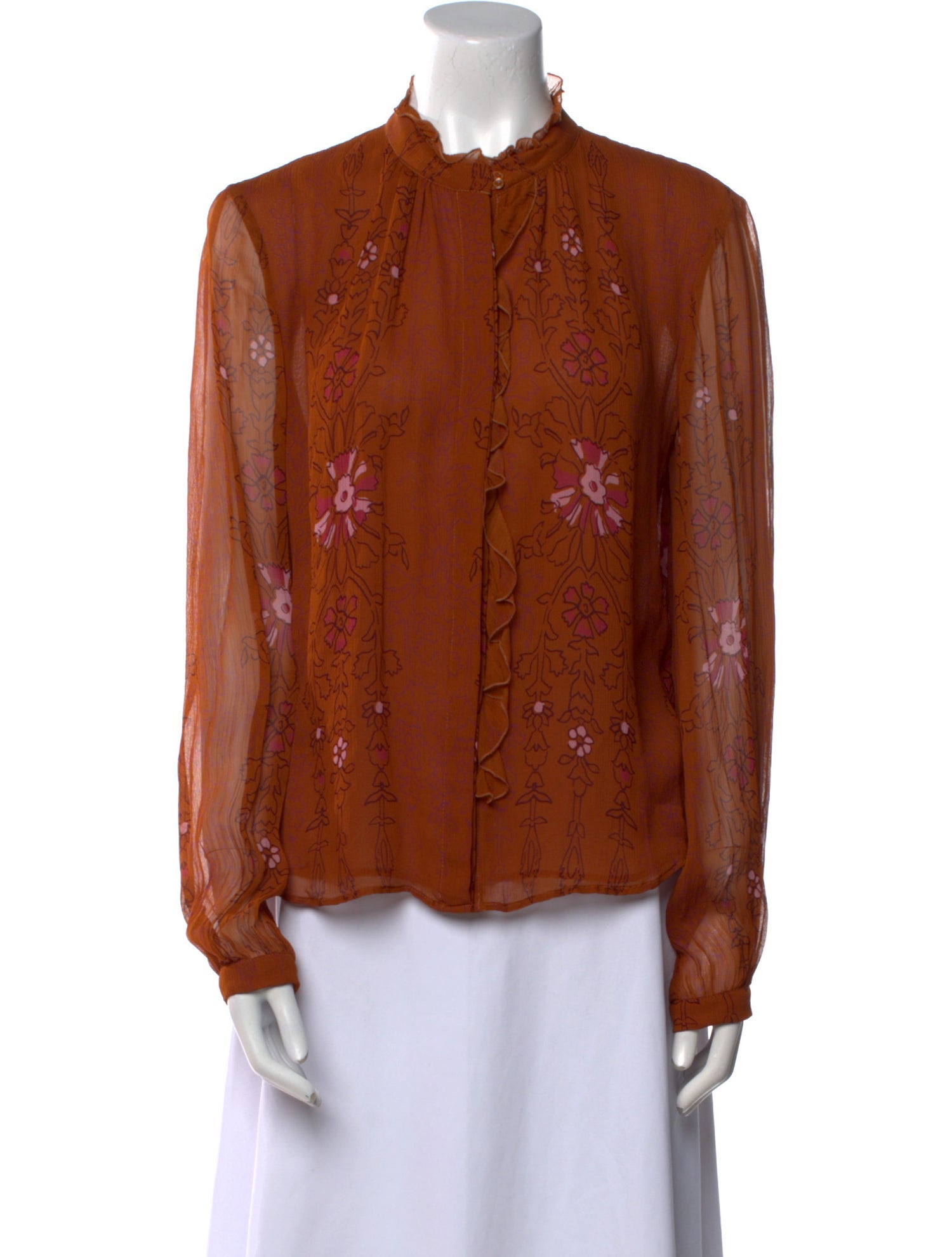 Vanessa Bruno Printed Mock Neck Button-Up Top