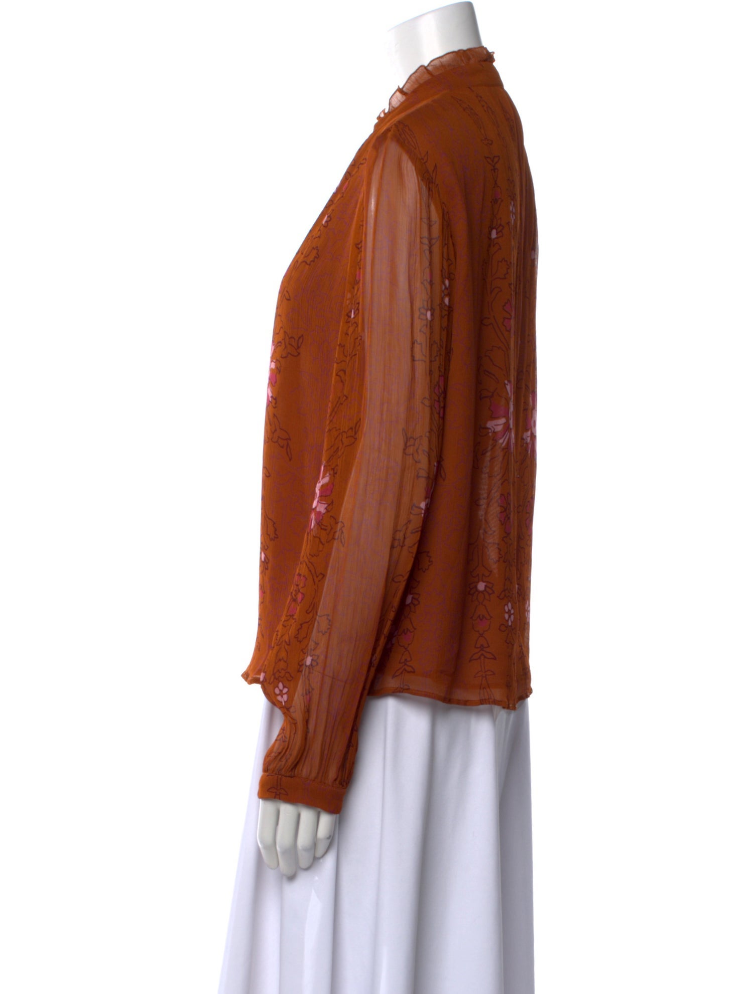 Vanessa Bruno Printed Mock Neck Button-Up Top