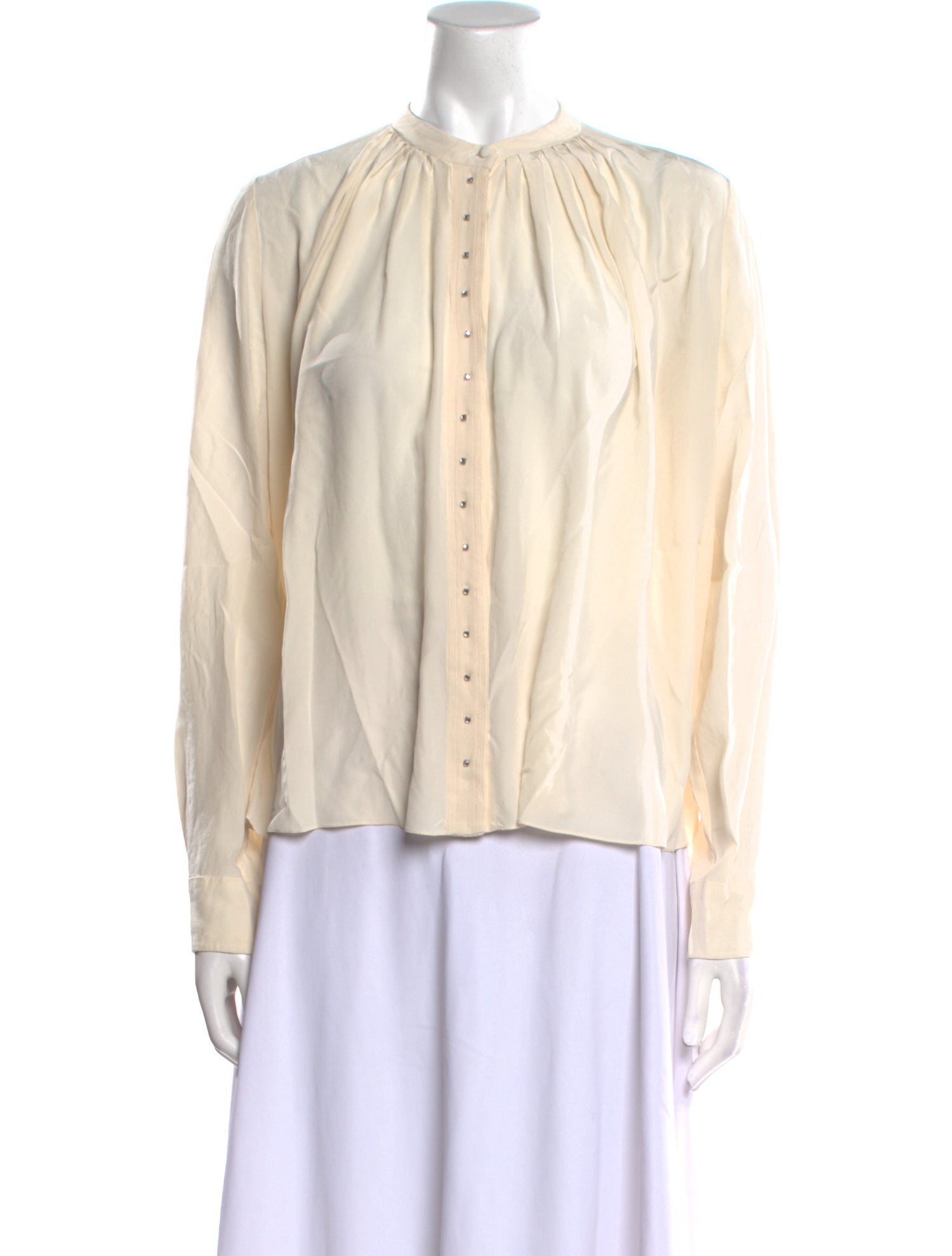 Vanessa Bruno Silk Mock Neck Button-Up Top