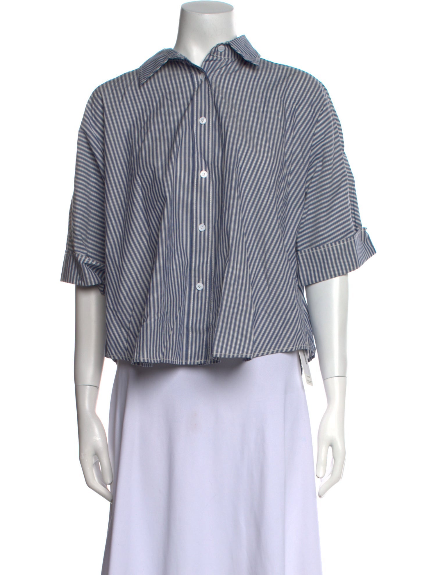 Vanessa Bruno Striped Three-Quarter Sleeve Button-Up Top