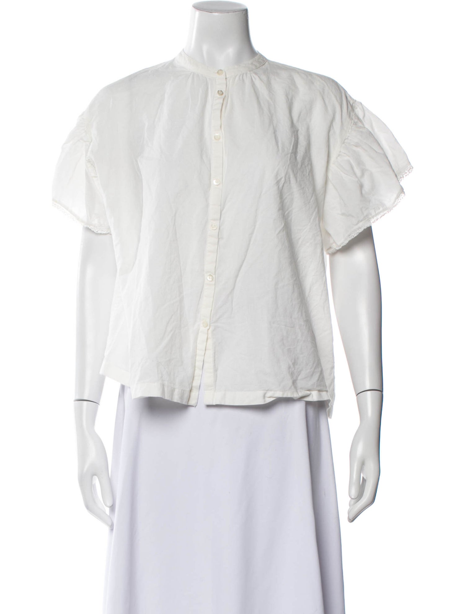 Vanessa Bruno Crew Neck Short Sleeve Button-Up Top