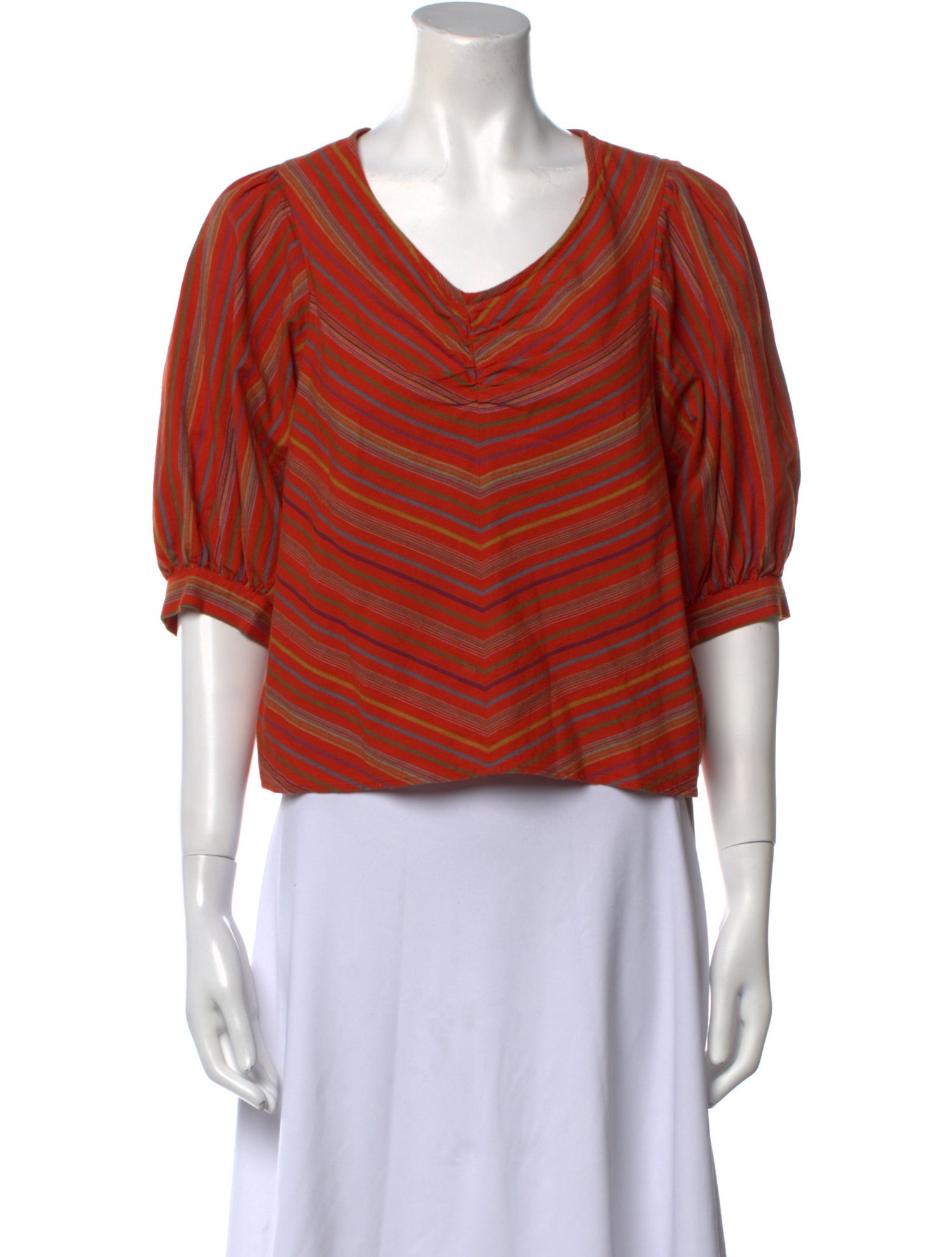 Vanessa Bruno Striped V-Neck Crop Top