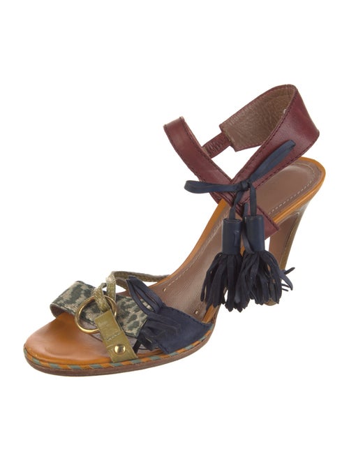 Vanessa Bruno Leather Colorblock Pattern Slingback Sandals