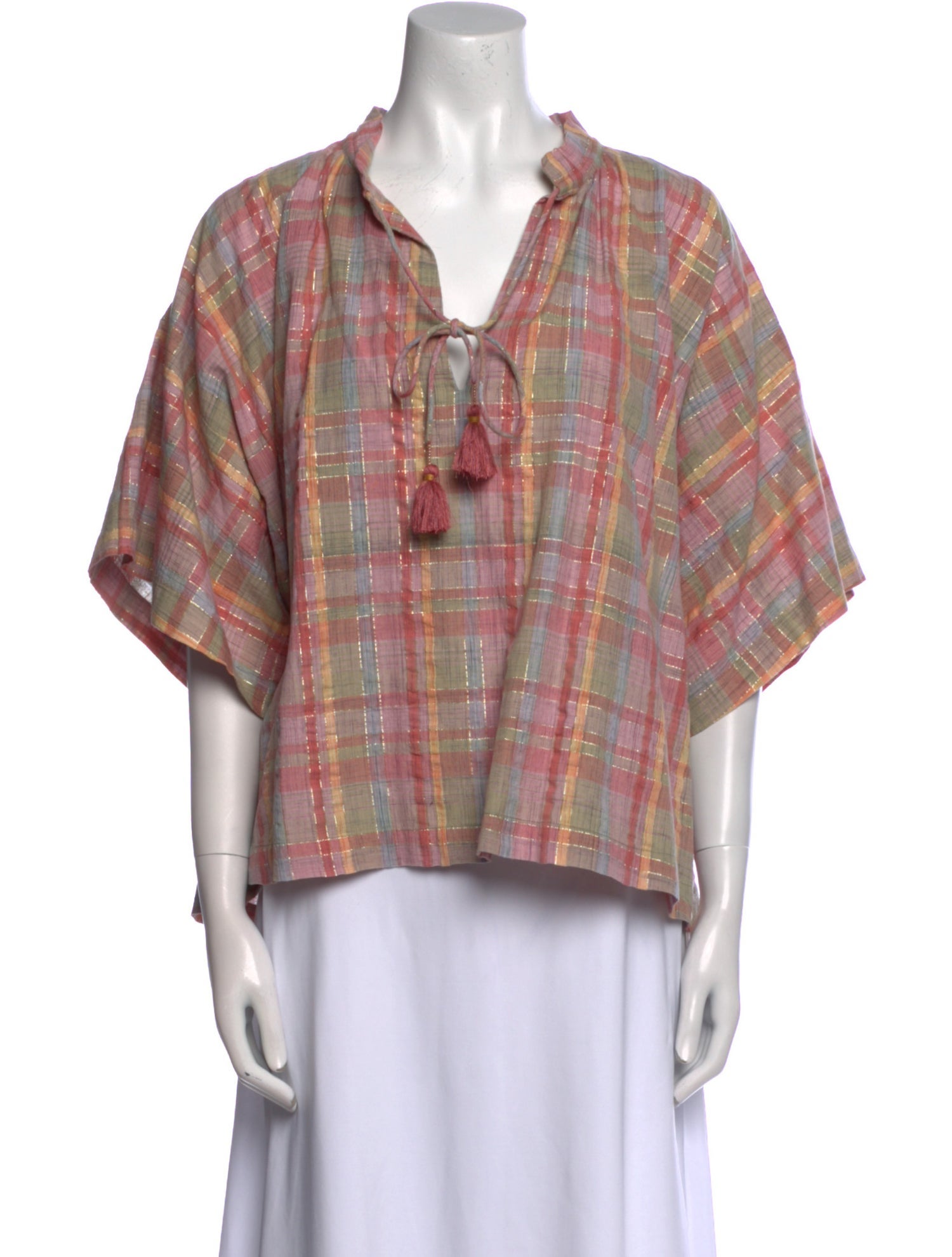 Vanessa Bruno Plaid Print V-Neck Blouse