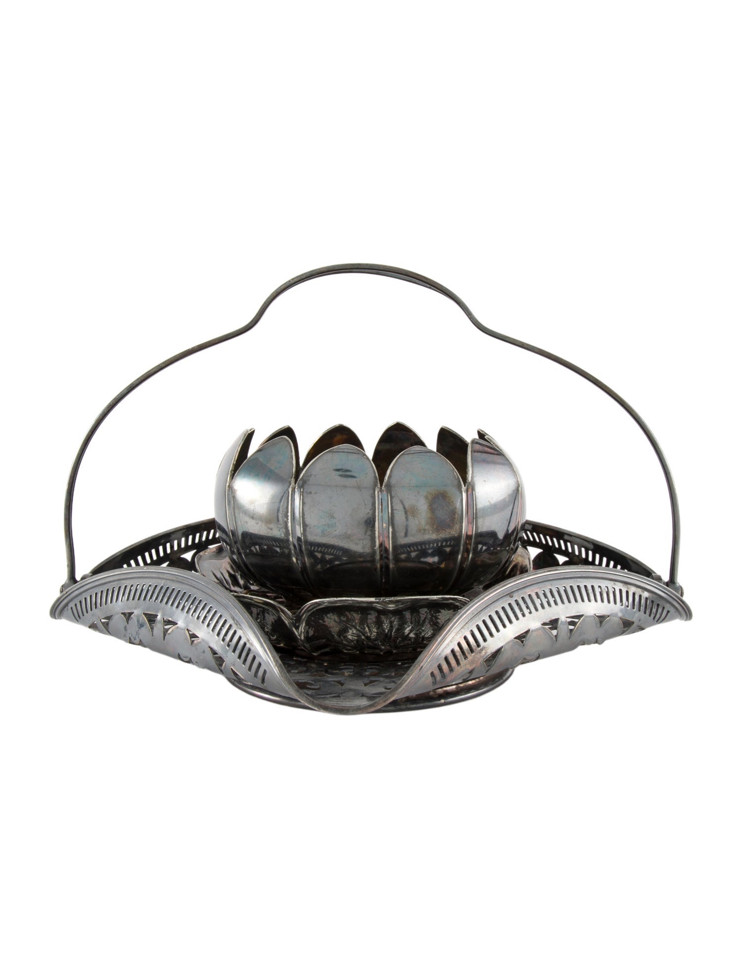 Decorative Vase Silverplate Flower Frog & Ornamental Tray Set