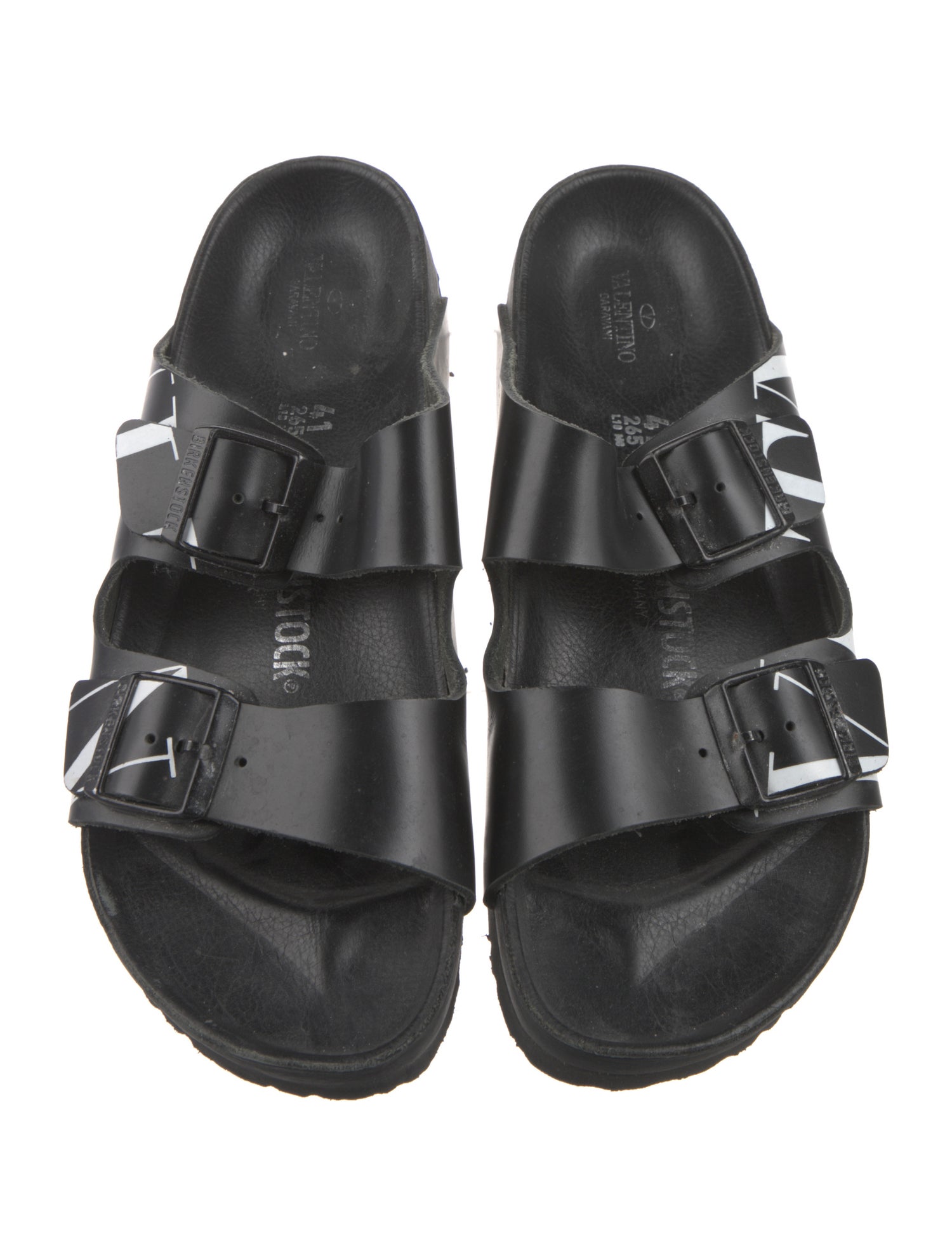 Valentino x Birkenstock Leather Printed Slides - Black Sandals
