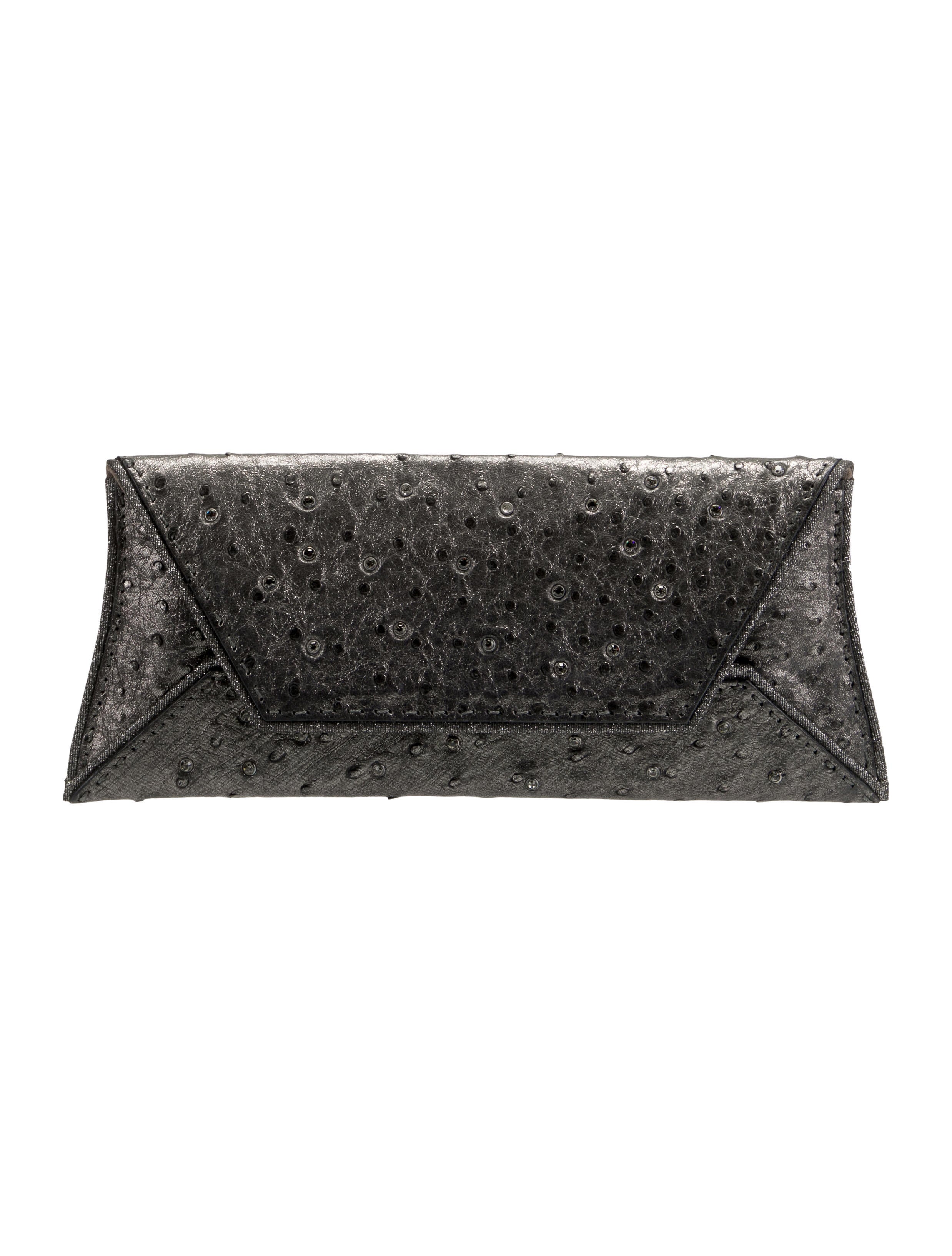 VBH Ostrich Crystal Embellished Clutch Grey Clutches, Handbags
