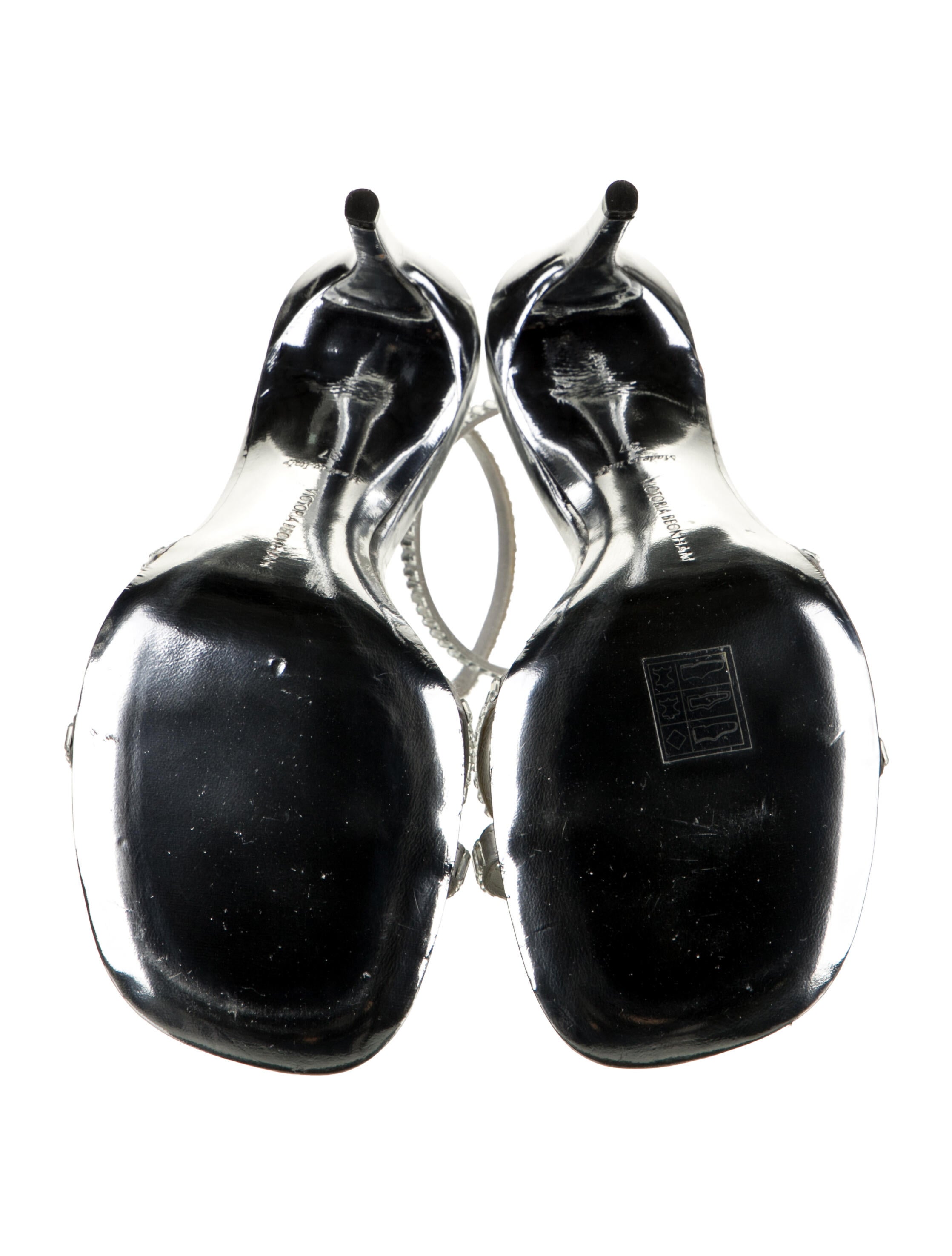 Victoria Beckham Satin Sandals Metallic & Silver Crystal
