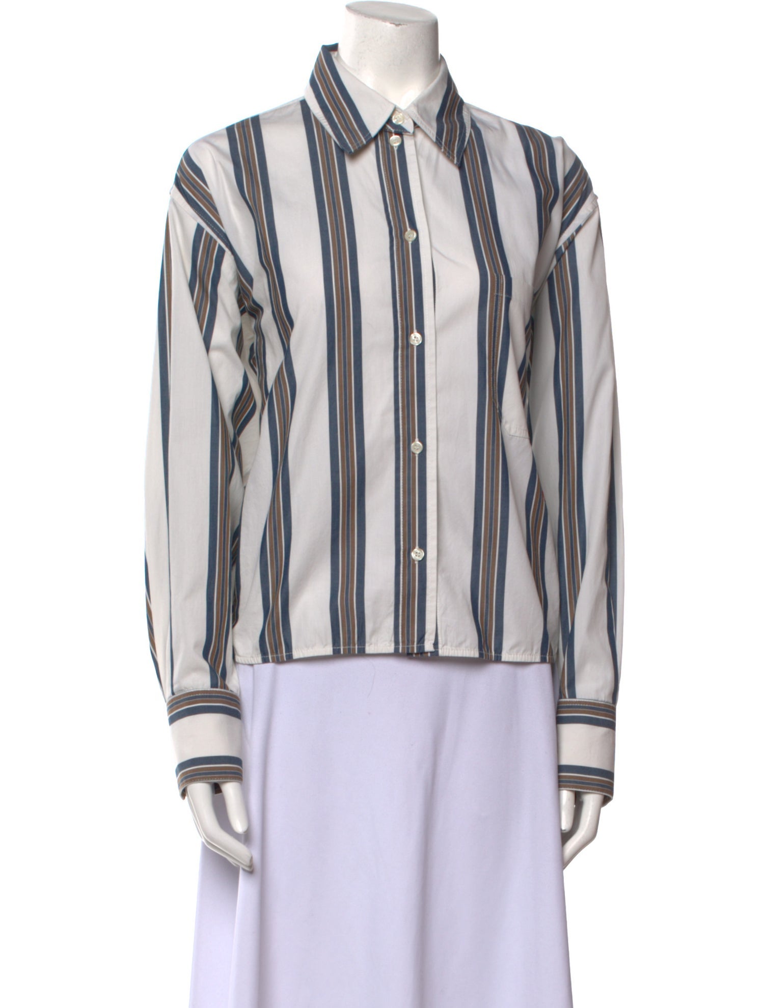 Victoria Beckham Striped Long Sleeve Button-Up Top