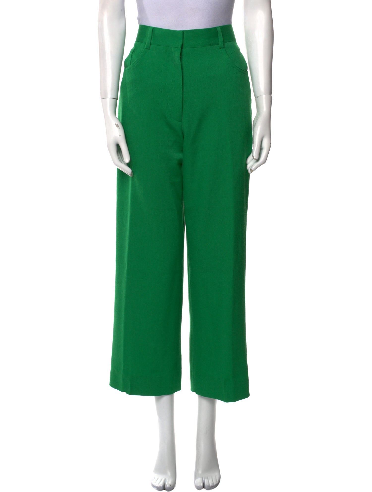 Victoria Beckham Virgin Wool Wide Leg Pants - Green, 12.25