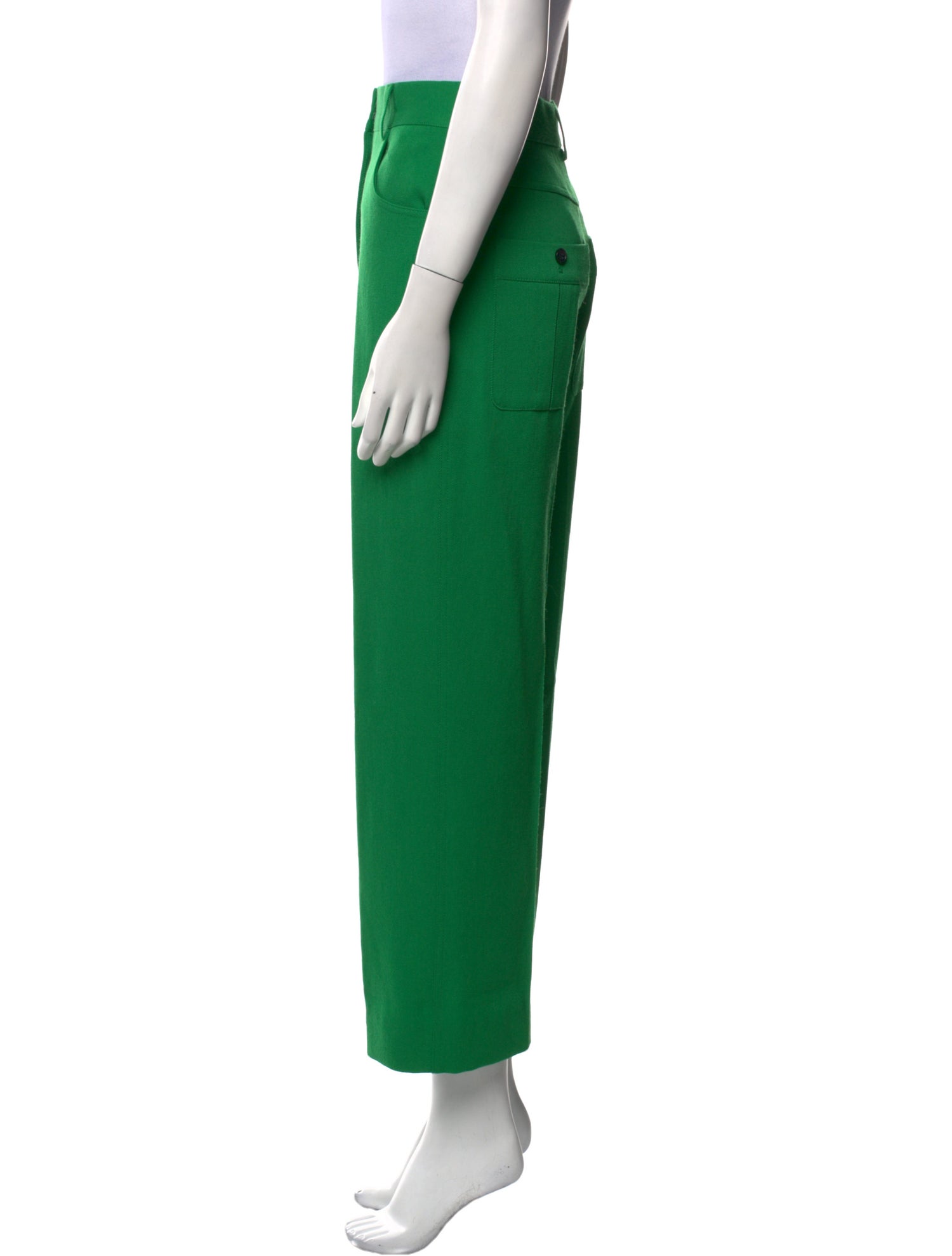 Victoria Beckham Virgin Wool Wide Leg Pants - Green, 12.25