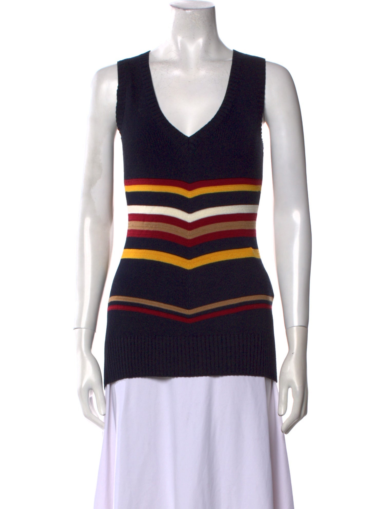 Victoria Beckham Striped Plunge Neckline Sweater