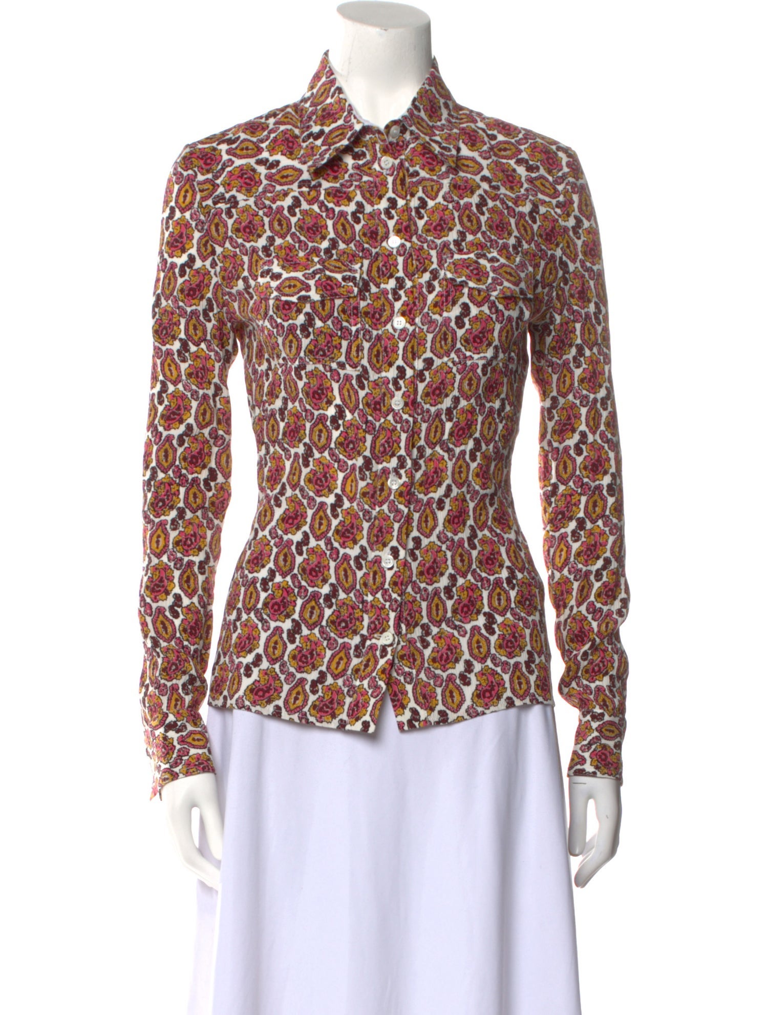 Victoria Beckham Printed Long Sleeve Button-Up Top