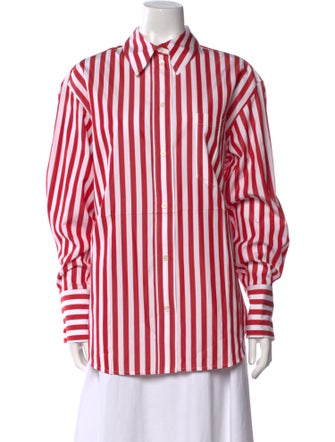Victoria Beckham Striped Long Sleeve Button-Up Top