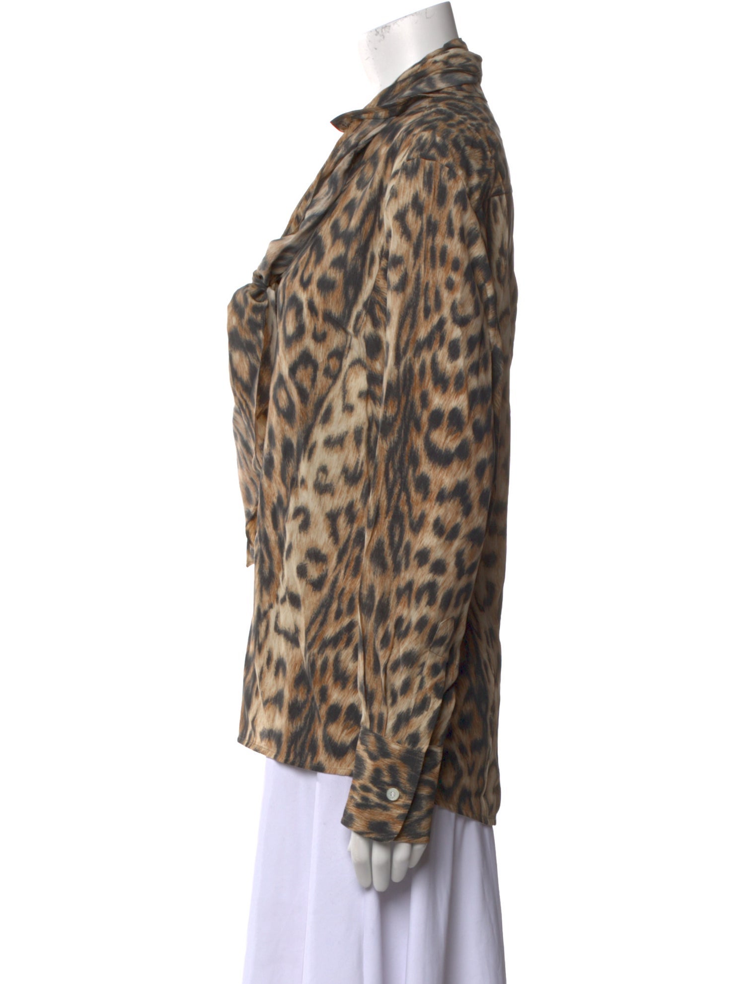 Victoria Beckham Animal Print Cowl Neck Button-Up Top