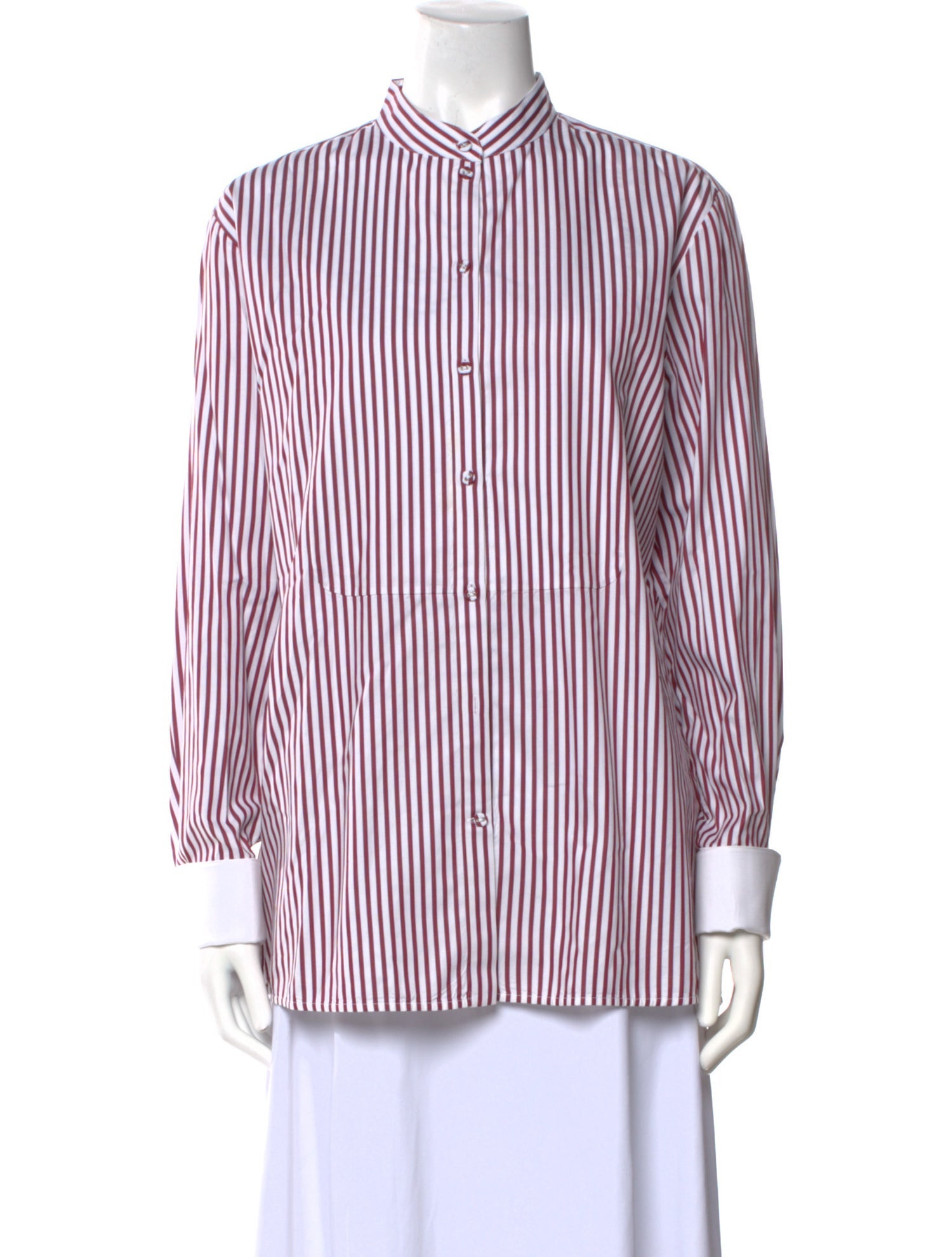 Victoria Beckham Striped Mock Neck Button-Up Top