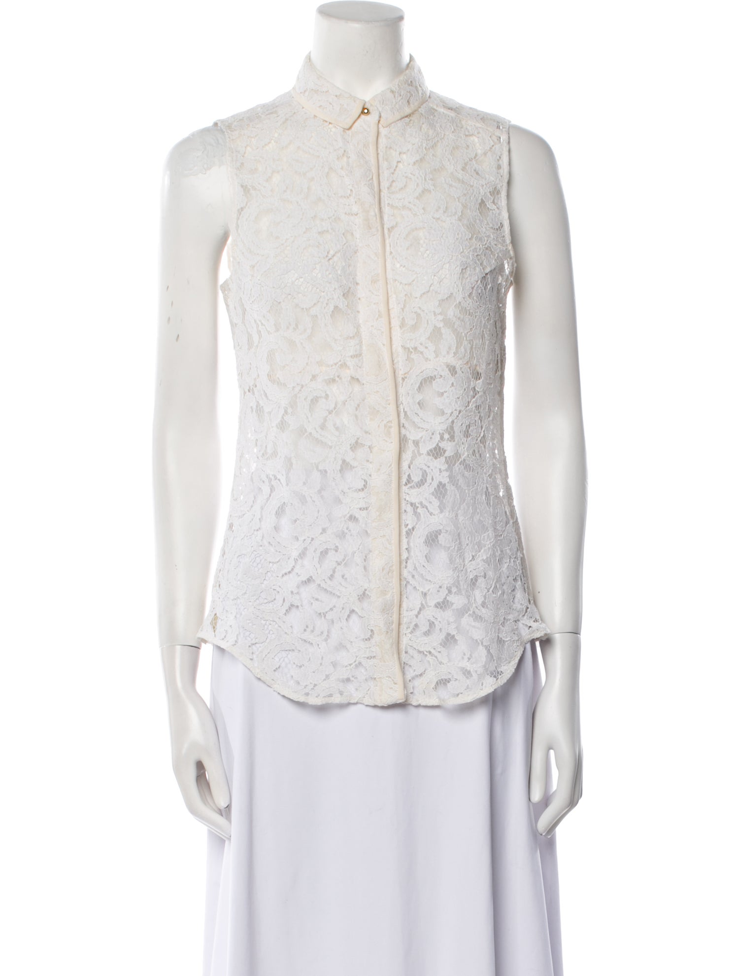 Victoria Beckham Lace Pattern Mock Neck Button-Up Top