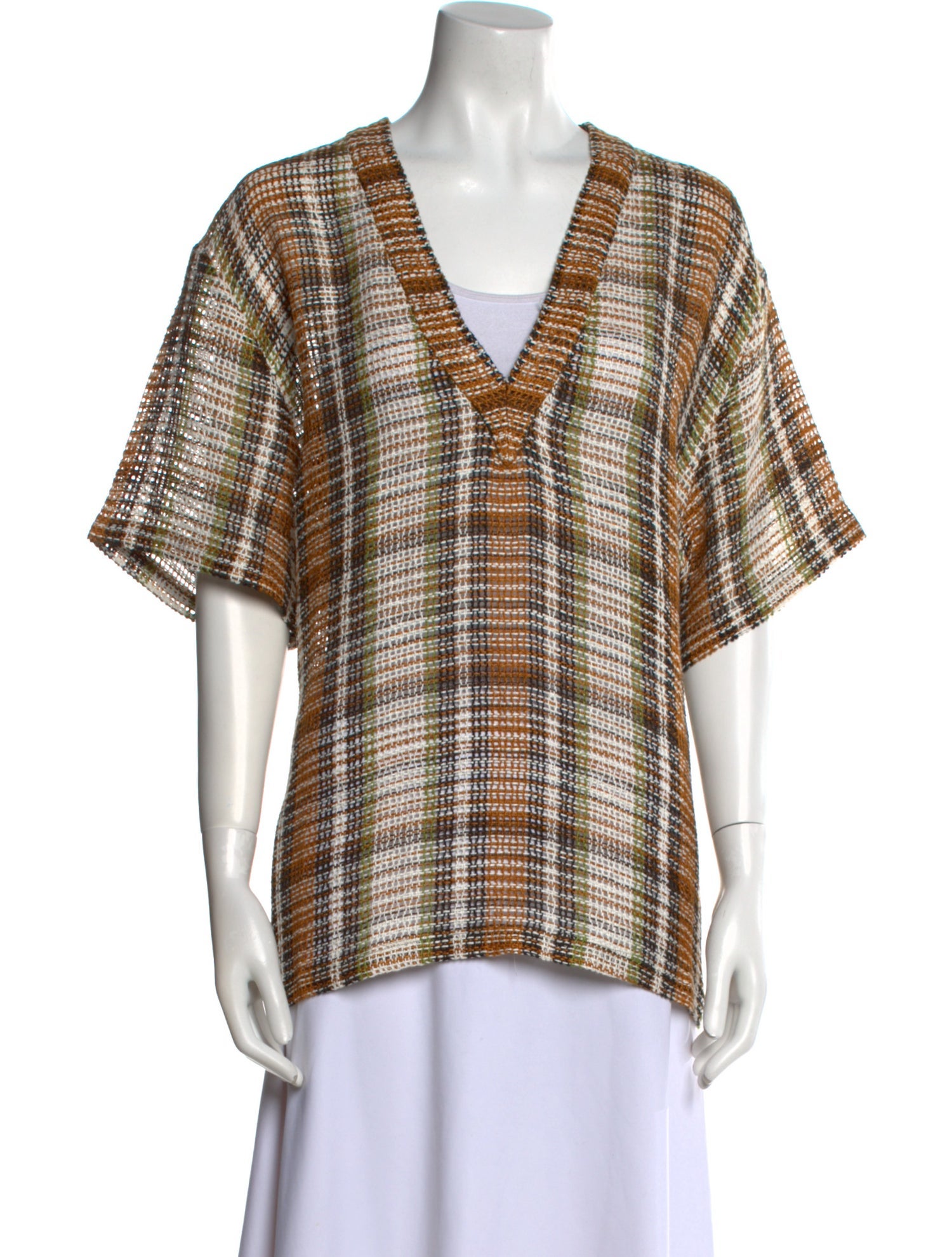 Victoria Beckham Linen Plaid Print Blouse