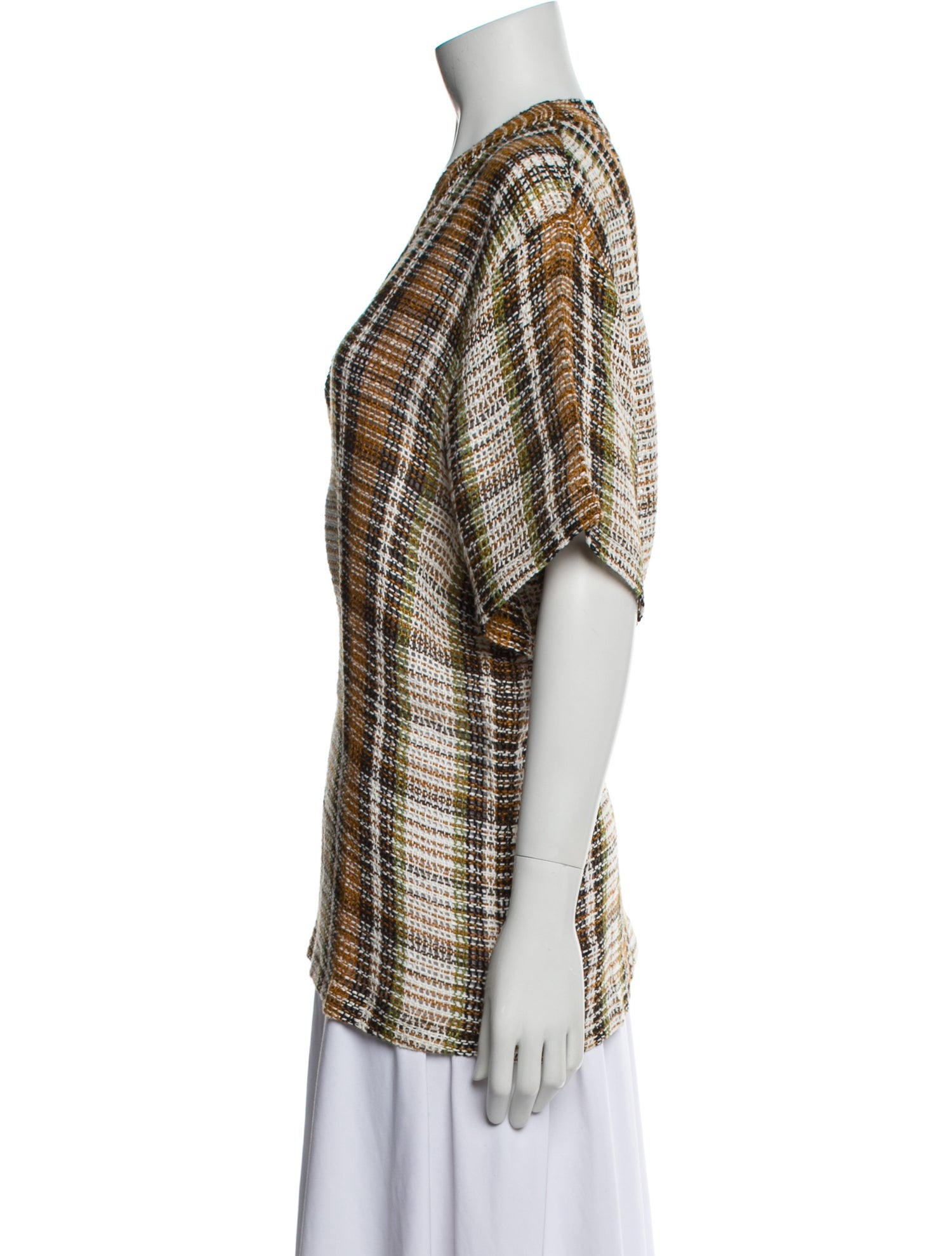 Victoria Beckham Linen Plaid Print Blouse