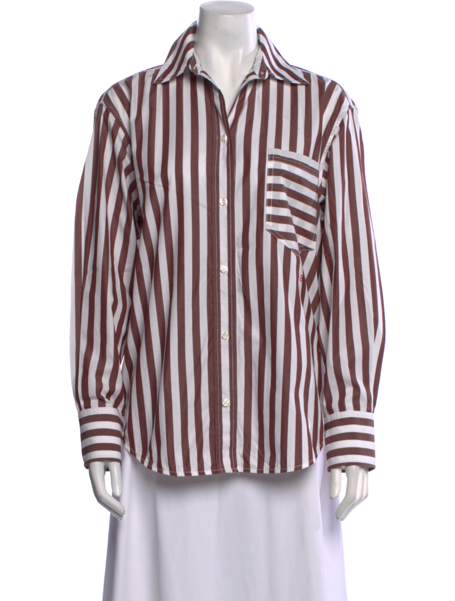 Victoria Beckham Striped Long Sleeve Button-Up Top