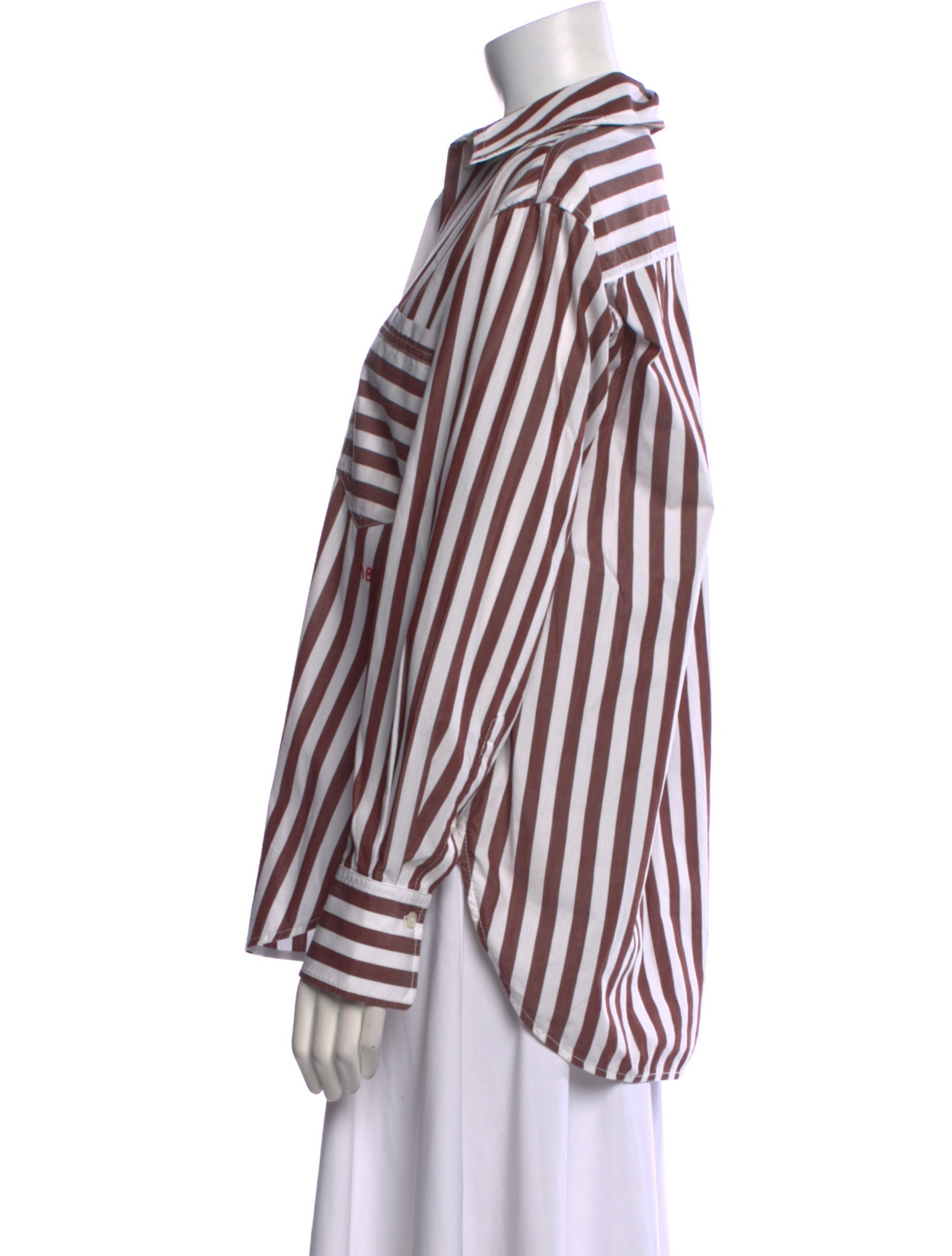 Victoria Beckham Striped Long Sleeve Button-Up Top