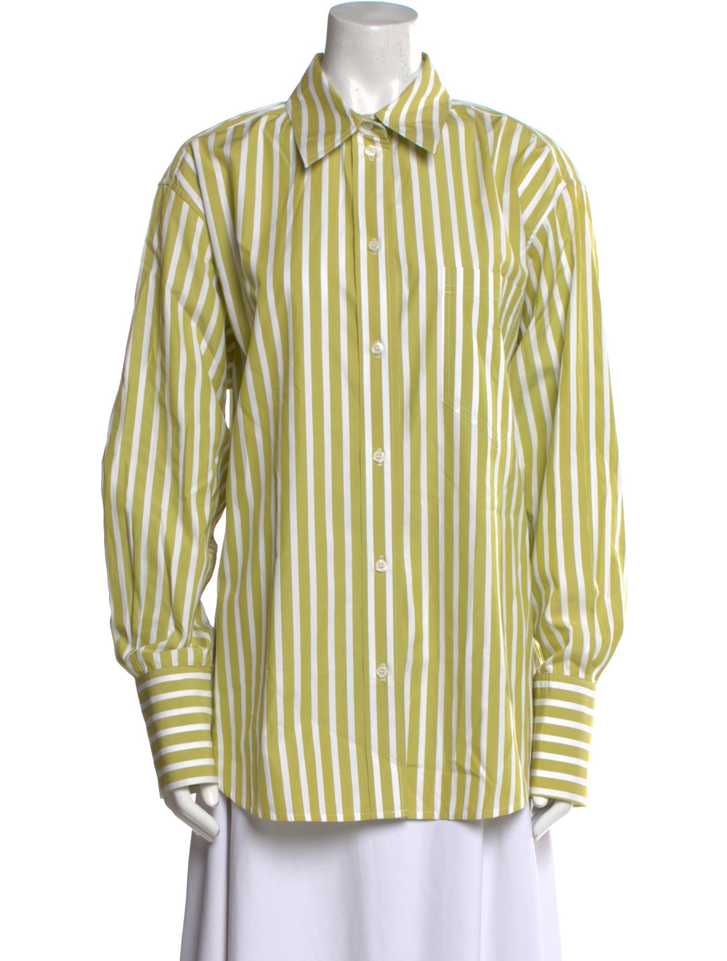 Victoria Beckham Striped Long Sleeve Button-Up Top
