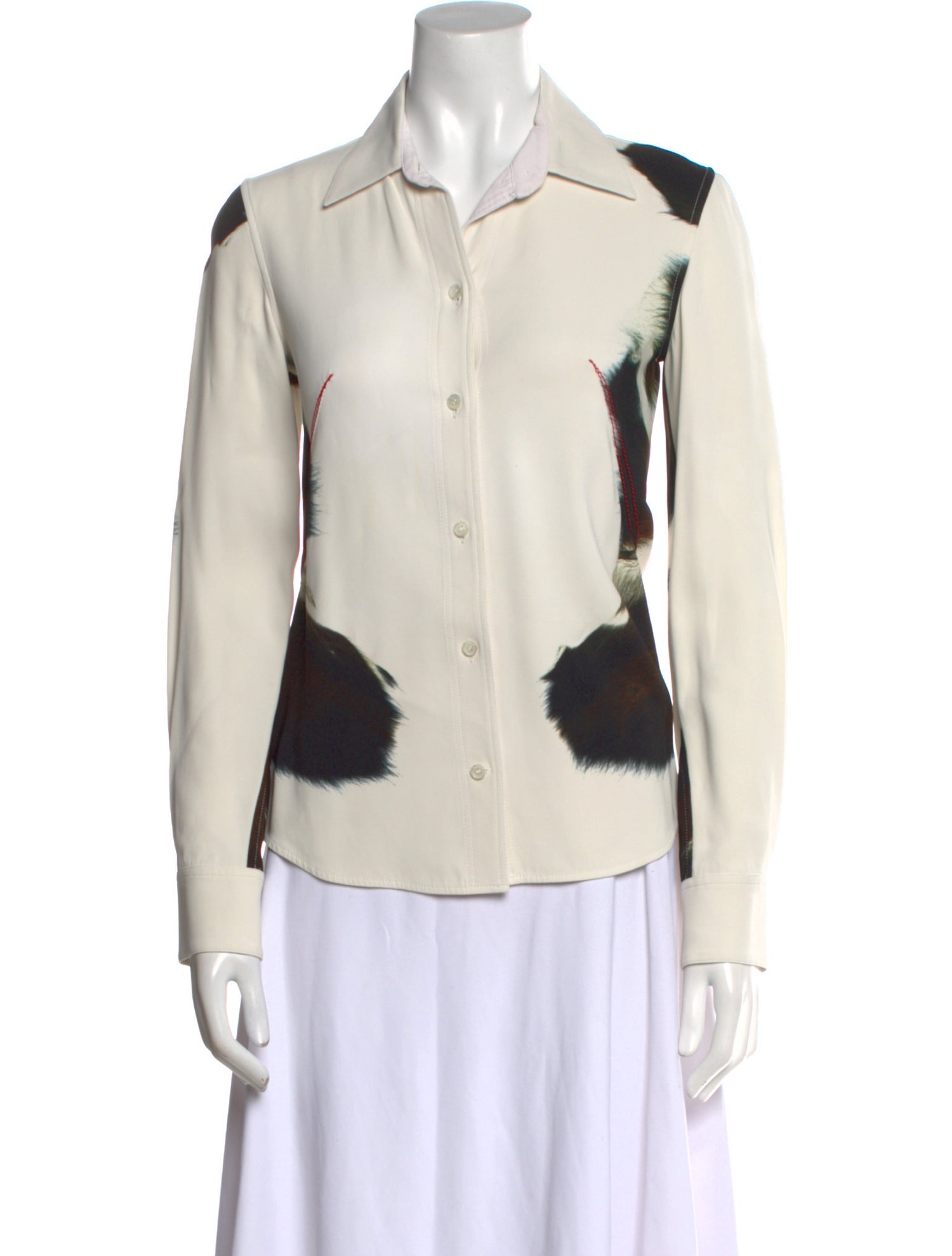 Victoria Beckham Printed Long Sleeve Button-Up Top