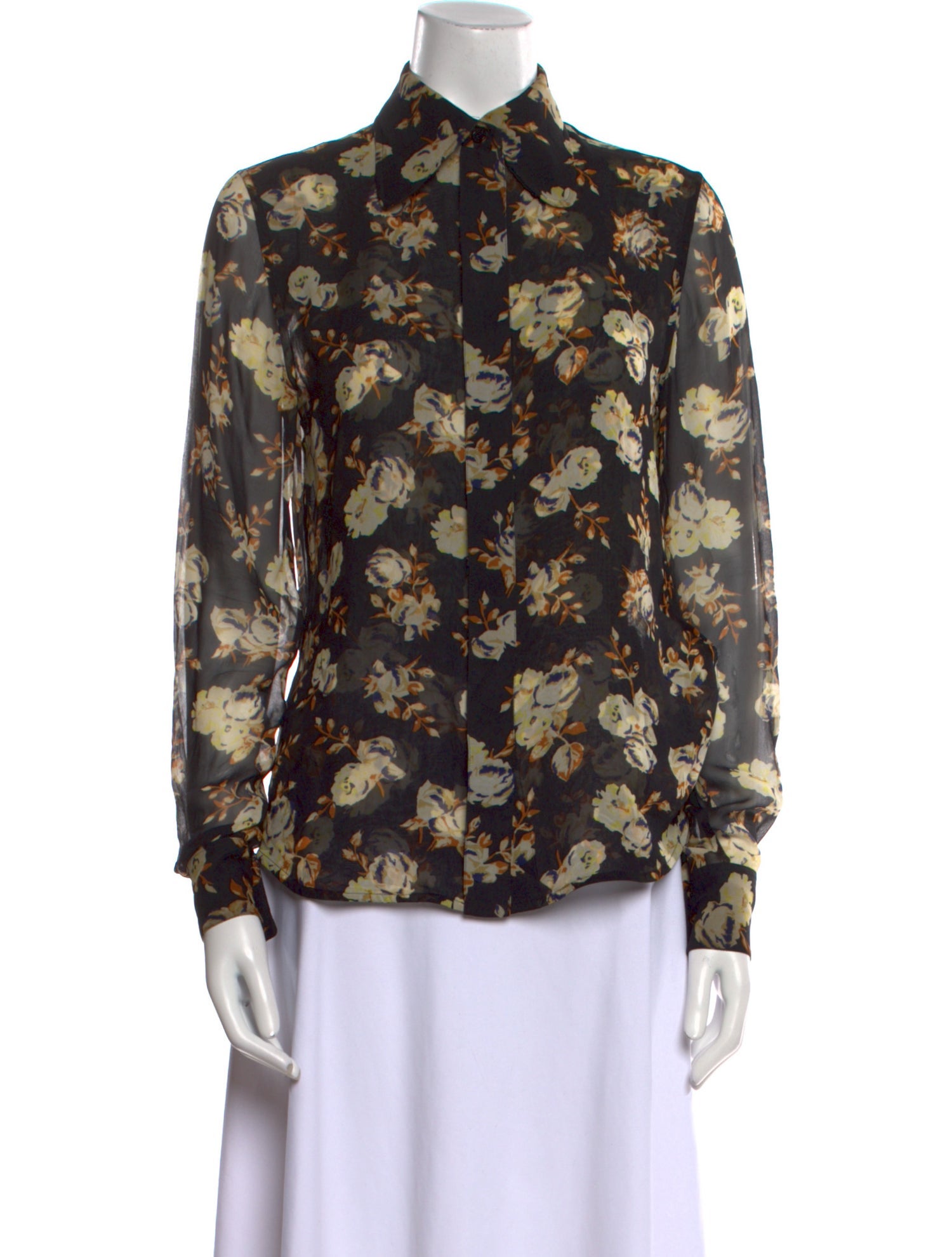 Victoria Beckham Silk Floral Print Button-Up Top